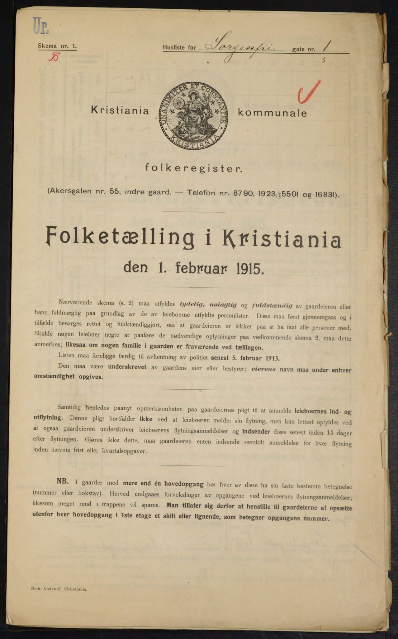 OBA, Kommunal folketelling 1.2.1915 for Kristiania, 1915, s. 99613