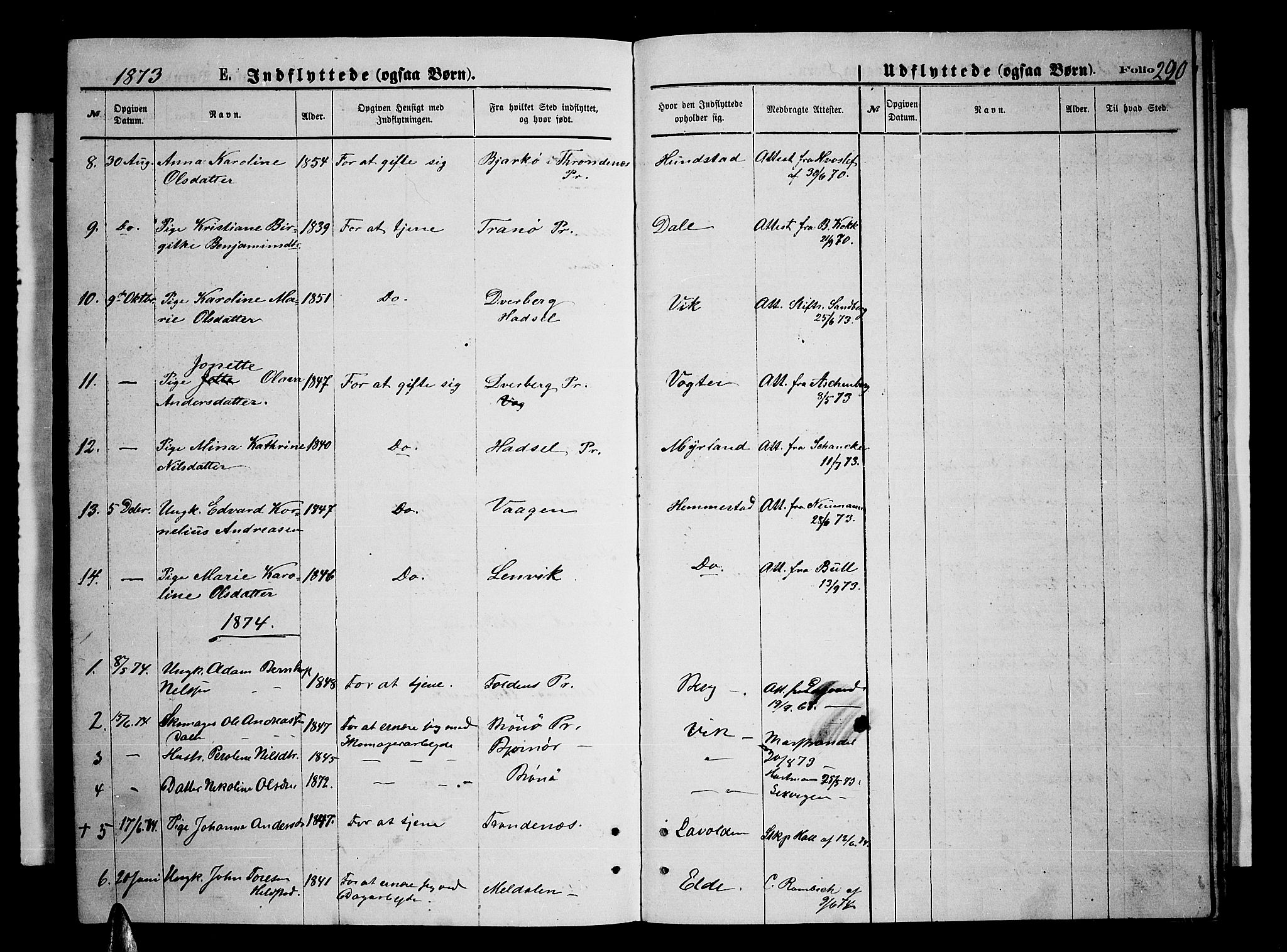 Kvæfjord sokneprestkontor, AV/SATØ-S-1323/G/Ga/Gab/L0004klokker: Klokkerbok nr. 4, 1870-1886, s. 290