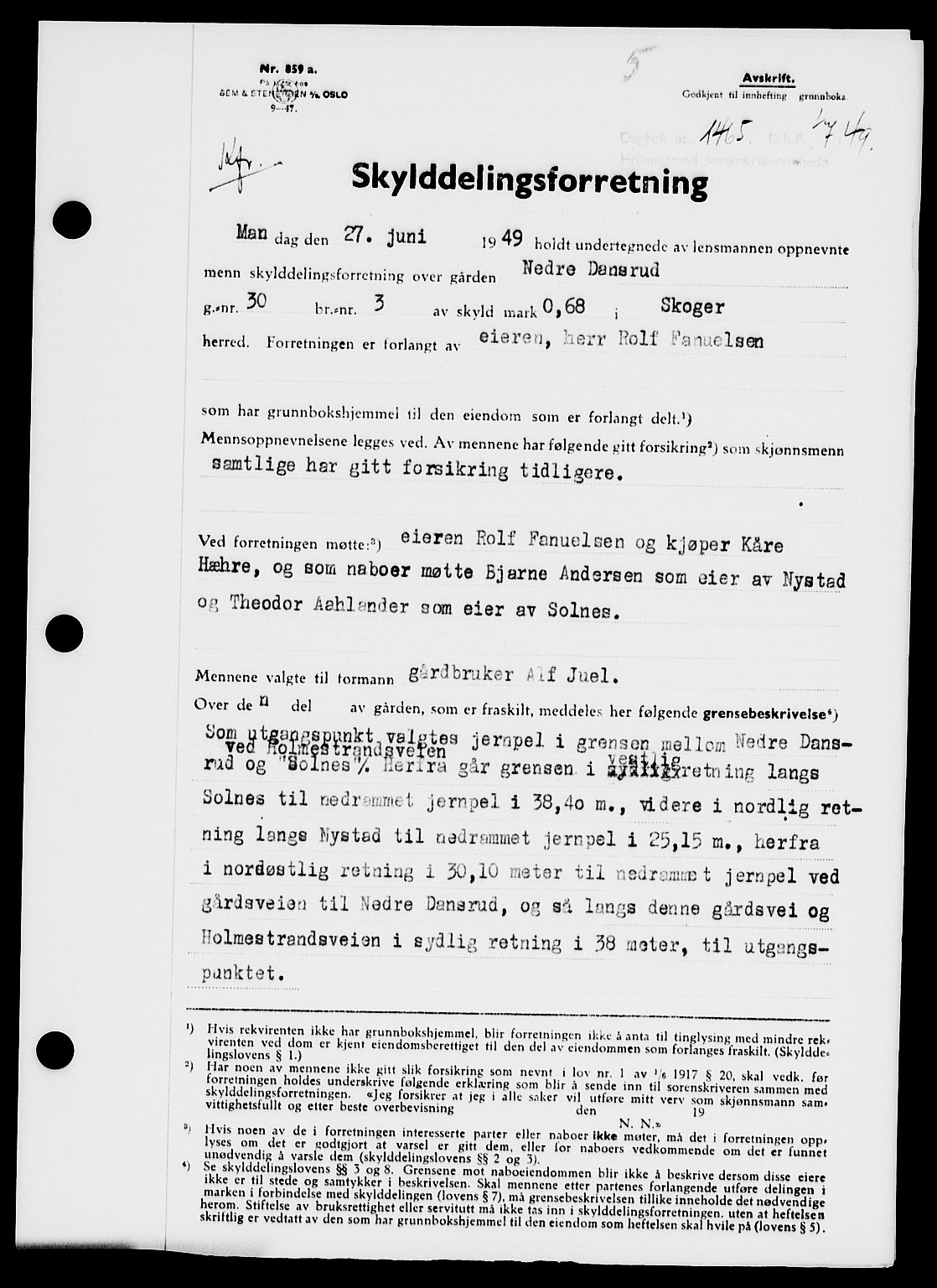 Holmestrand sorenskriveri, SAKO/A-67/G/Ga/Gaa/L0067: Pantebok nr. A-67, 1949-1949, Dagboknr: 1465/1949