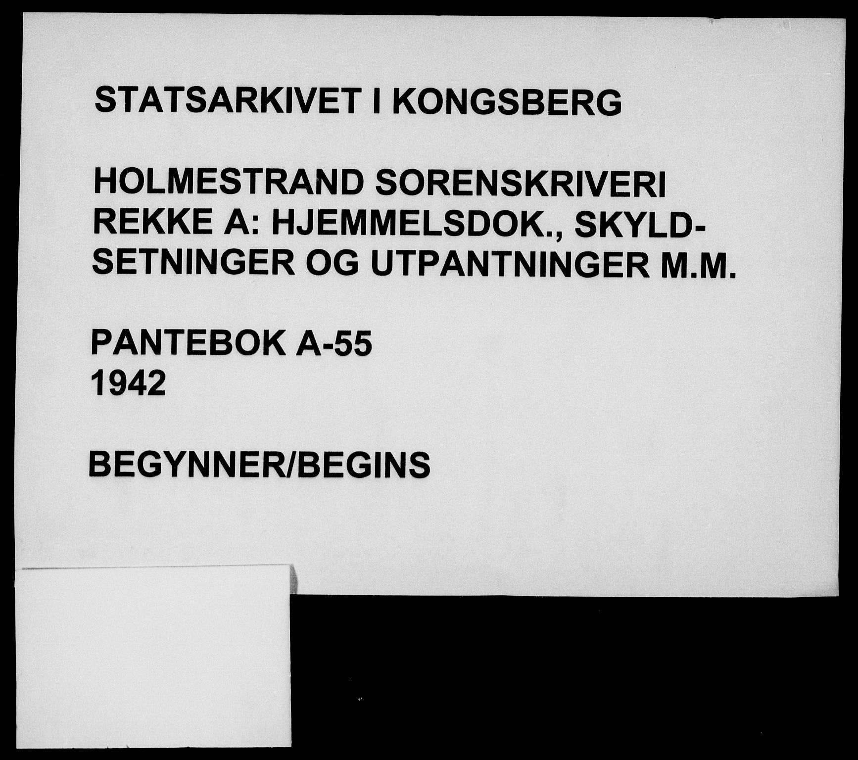 Holmestrand sorenskriveri, SAKO/A-67/G/Ga/Gaa/L0055: Pantebok nr. A-55, 1942-1942