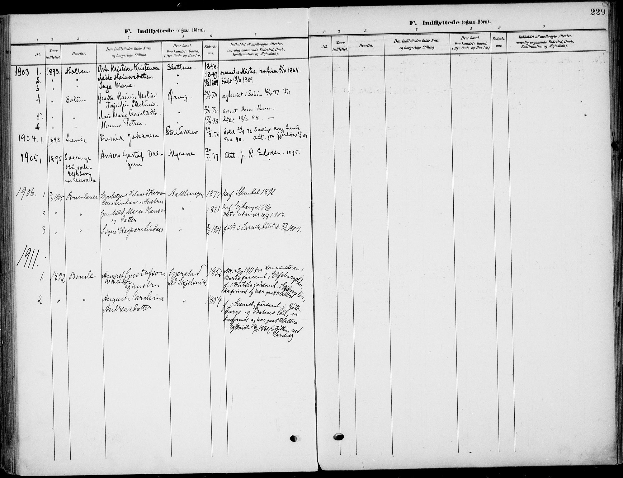 Eidanger kirkebøker, AV/SAKO-A-261/F/Fa/L0013: Ministerialbok nr. 13, 1900-1913, s. 229