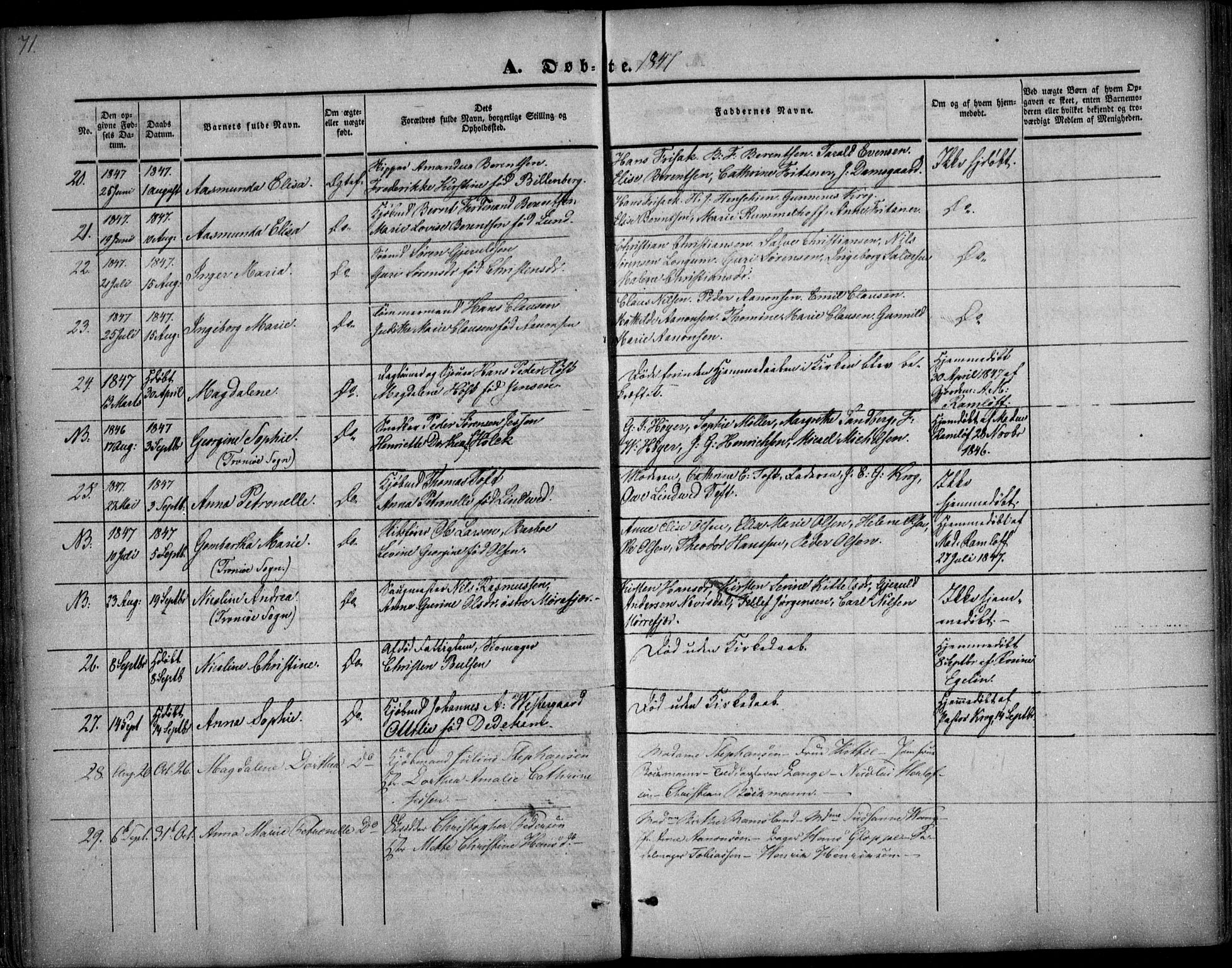 Arendal sokneprestkontor, Trefoldighet, AV/SAK-1111-0040/F/Fa/L0005: Ministerialbok nr. A 5, 1838-1854, s. 71