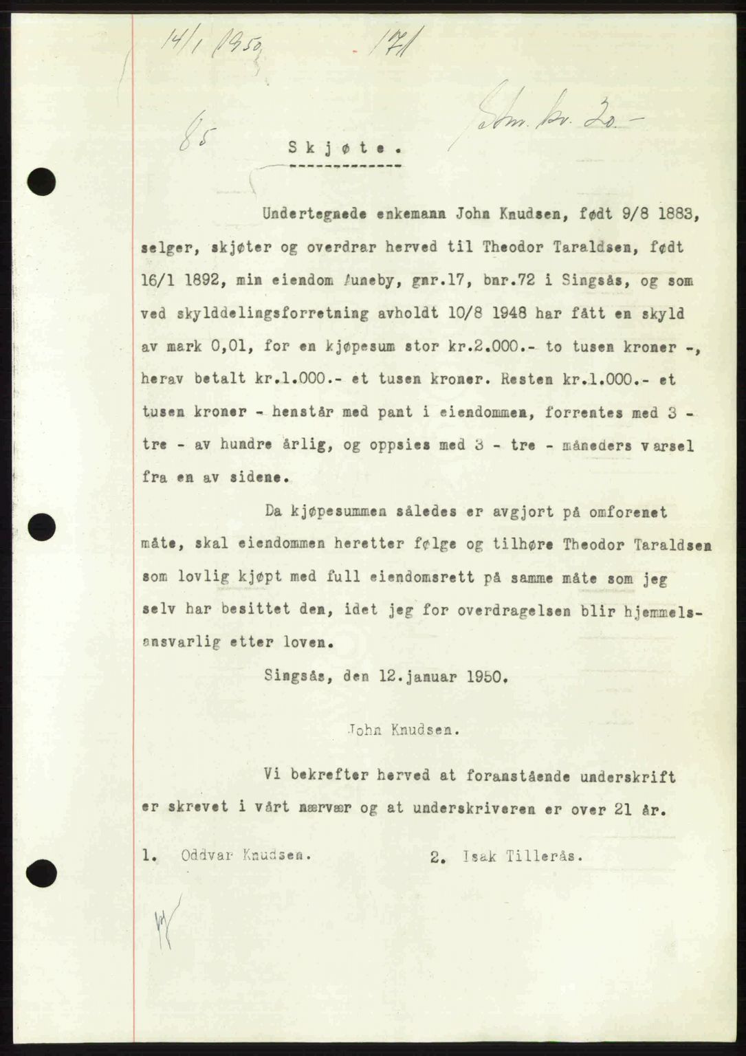Gauldal sorenskriveri, SAT/A-0014/1/2/2C: Pantebok nr. A9, 1949-1950, Dagboknr: 85/1950