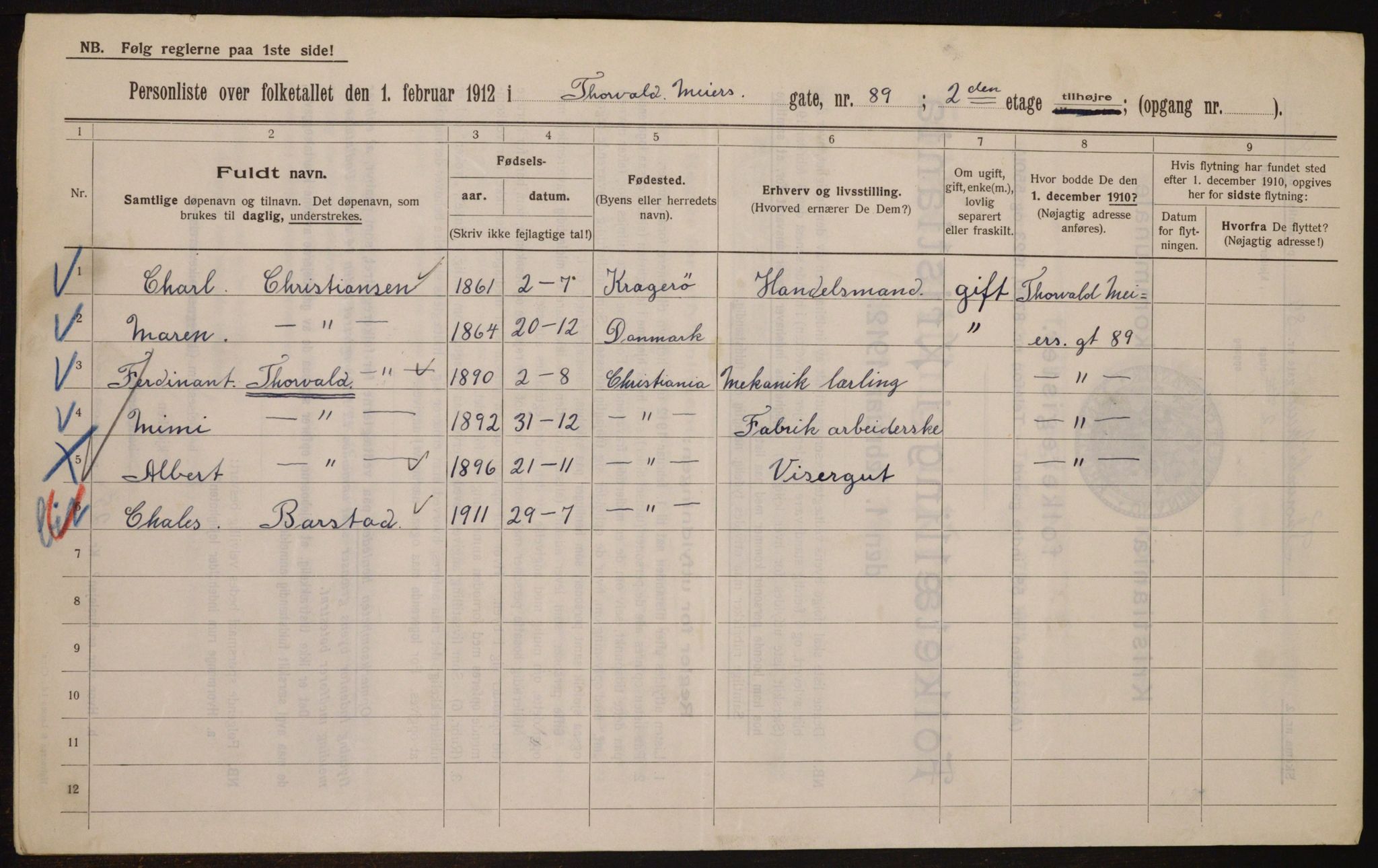 OBA, Kommunal folketelling 1.2.1912 for Kristiania, 1912, s. 111338