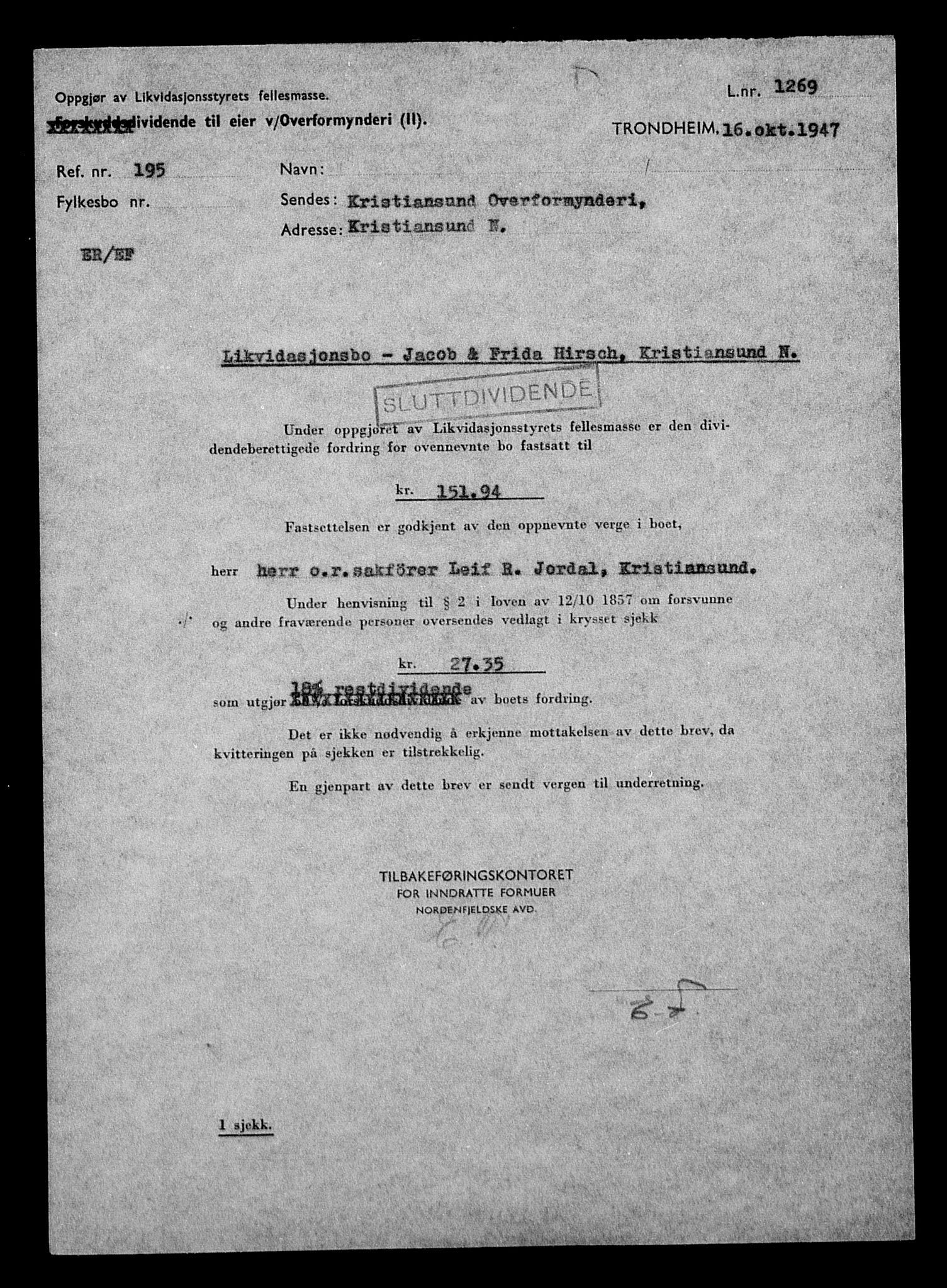 Justisdepartementet, Tilbakeføringskontoret for inndratte formuer, RA/S-1564/H/Hc/Hcb/L0913: --, 1945-1947, s. 508