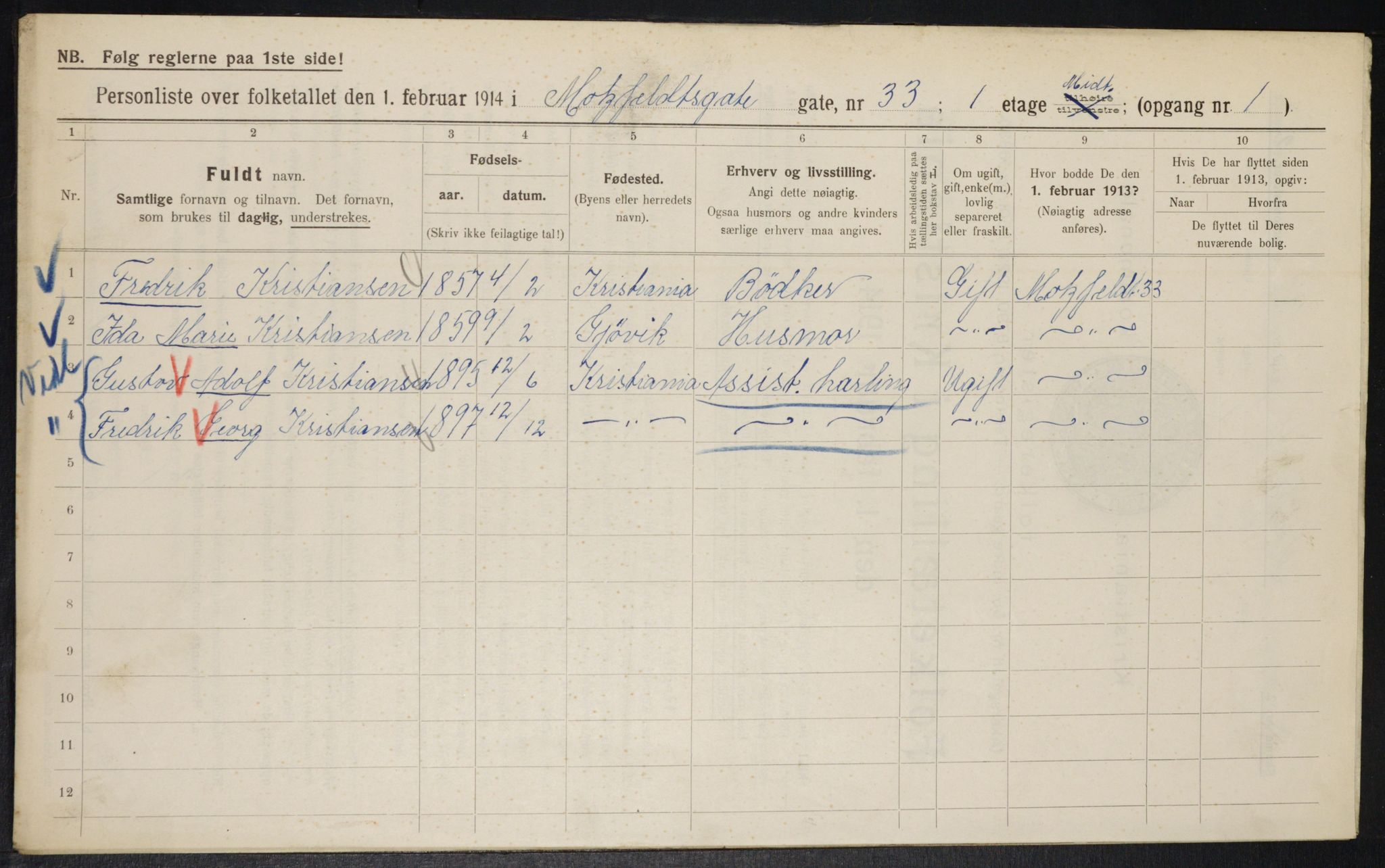 OBA, Kommunal folketelling 1.2.1914 for Kristiania, 1914, s. 66602