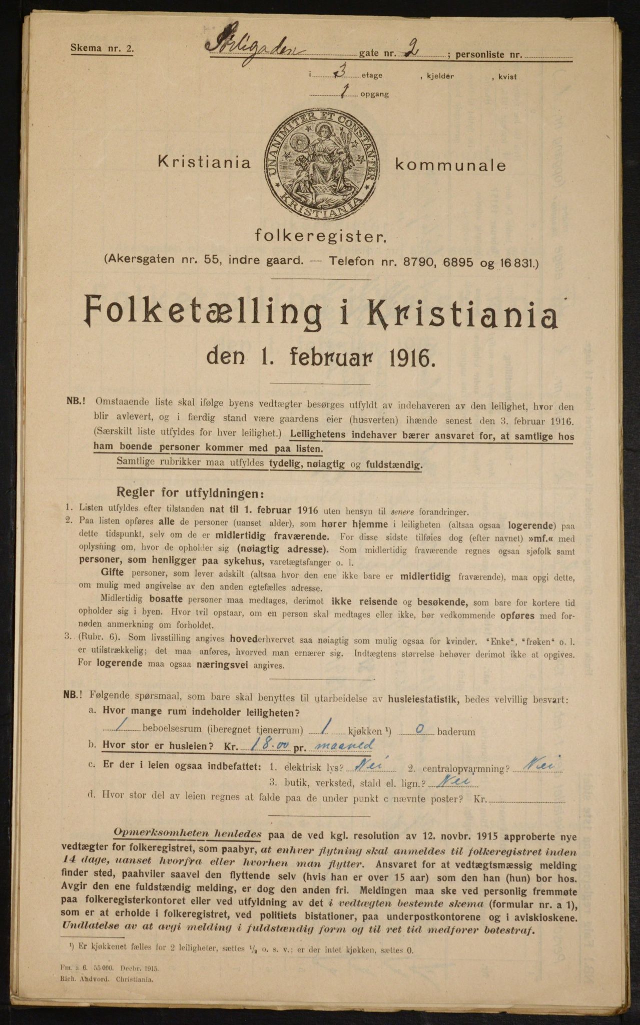 OBA, Kommunal folketelling 1.2.1916 for Kristiania, 1916, s. 109419