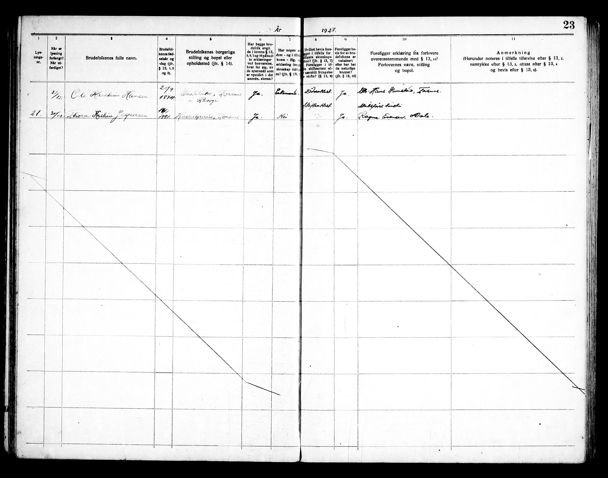 Onsøy prestekontor Kirkebøker, AV/SAO-A-10914/H/Hb/L0001: Lysningsprotokoll nr. II 1, 1919-1949, s. 23