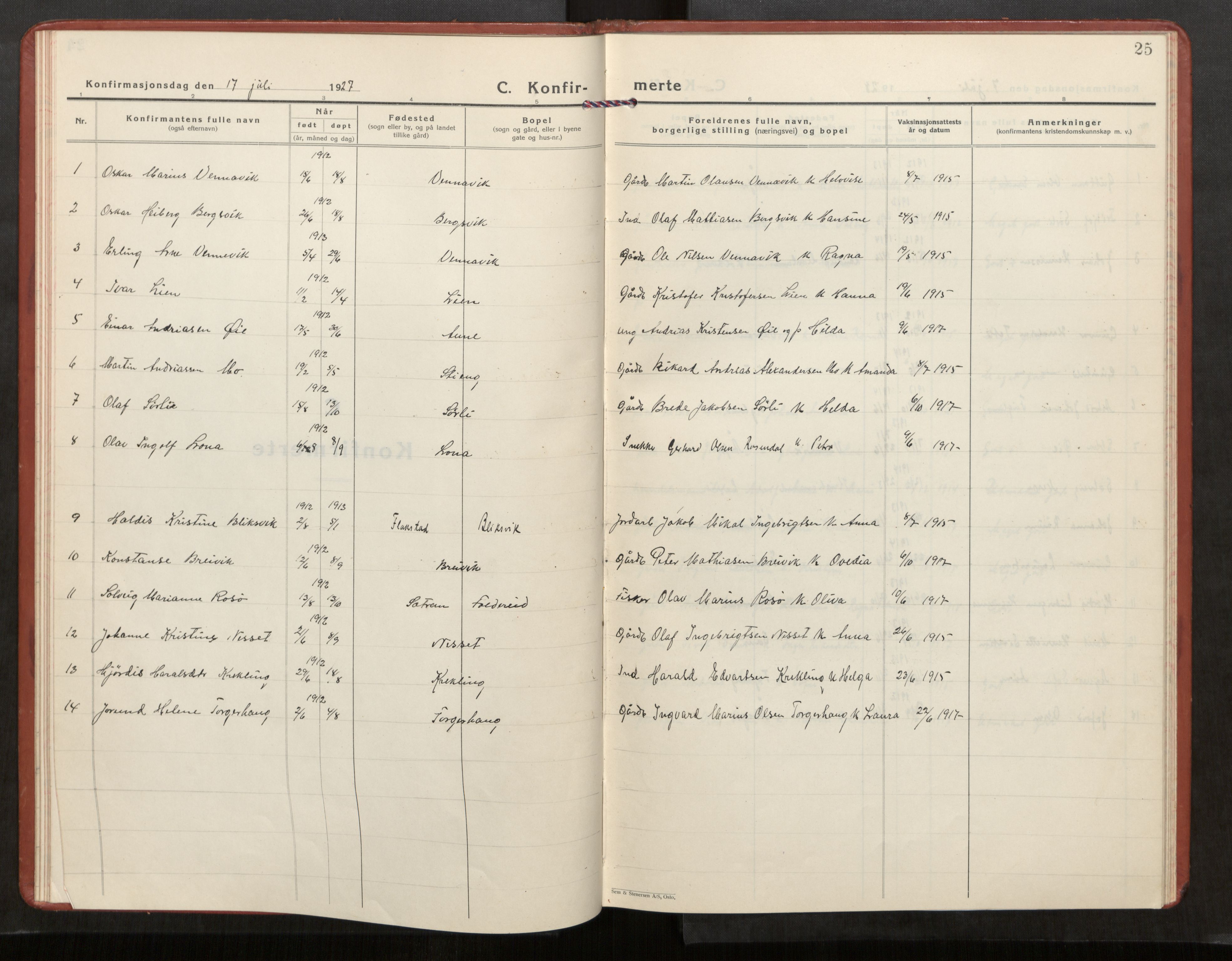 Kolvereid sokneprestkontor, AV/SAT-A-1171/H/Ha/Haa/L0003: Ministerialbok nr. 3, 1927-1935, s. 25