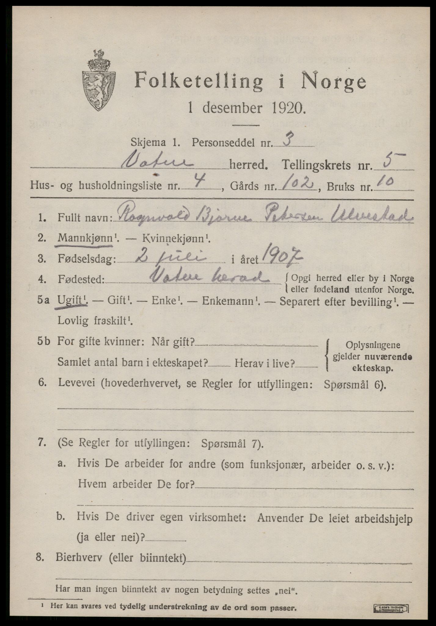 SAT, Folketelling 1920 for 1530 Vatne herred, 1920, s. 2196