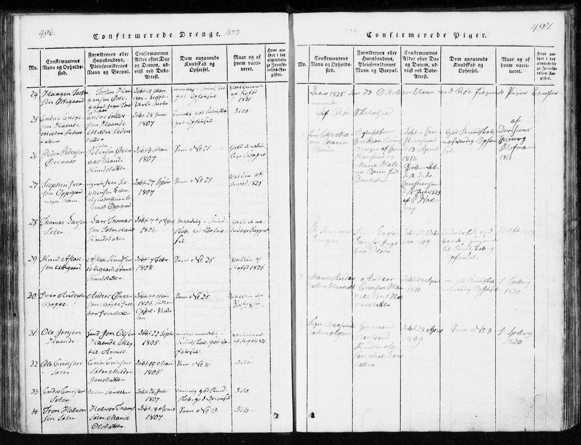 Ministerialprotokoller, klokkerbøker og fødselsregistre - Møre og Romsdal, AV/SAT-A-1454/551/L0623: Ministerialbok nr. 551A03, 1818-1831, s. 496-497