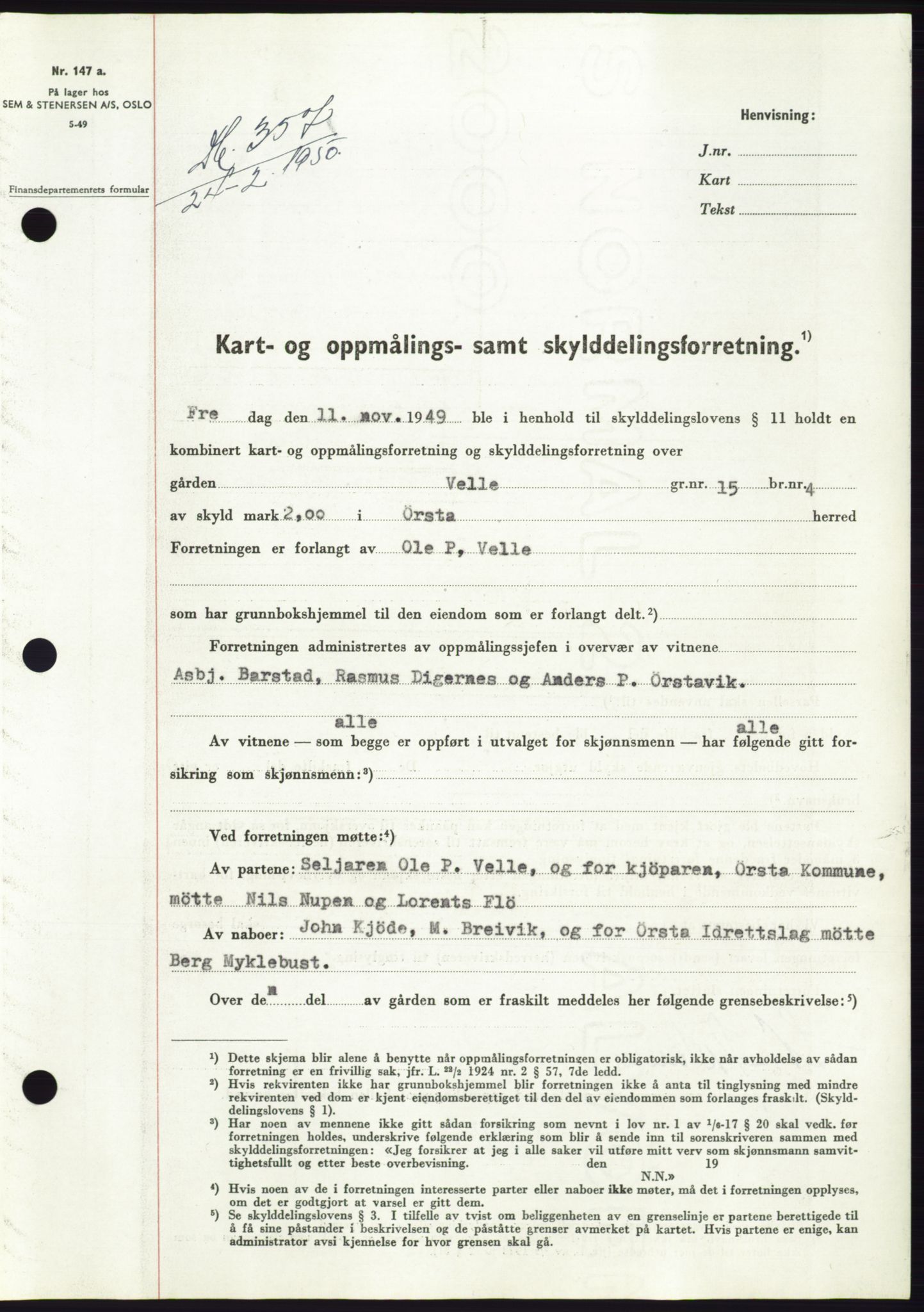 Søre Sunnmøre sorenskriveri, SAT/A-4122/1/2/2C/L0086: Pantebok nr. 12A, 1949-1950, Dagboknr: 357/1950