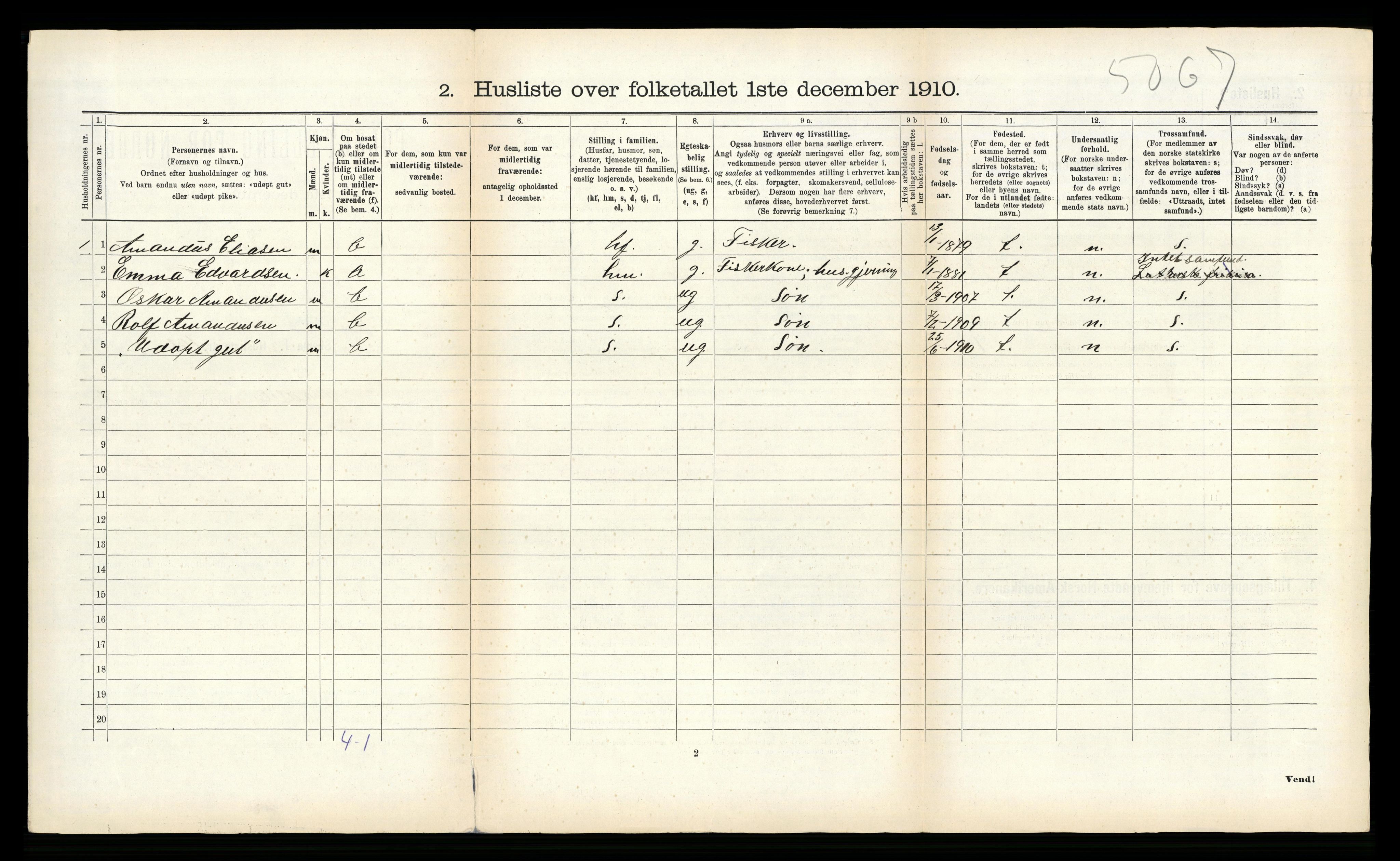 RA, Folketelling 1910 for 1866 Hadsel herred, 1910, s. 274