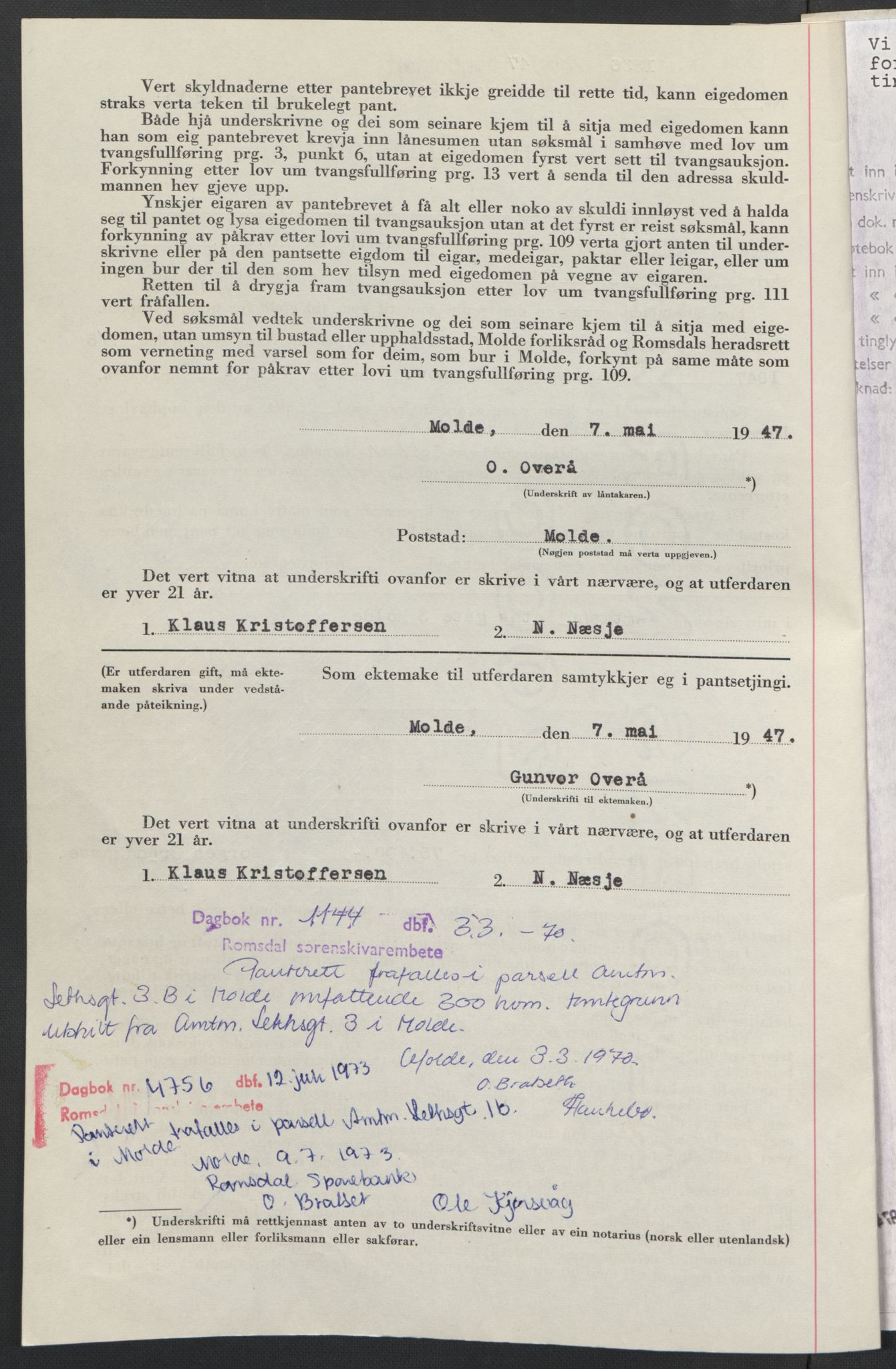 Romsdal sorenskriveri, AV/SAT-A-4149/1/2/2C: Pantebok nr. B3, 1946-1948, Dagboknr: 1336/1947