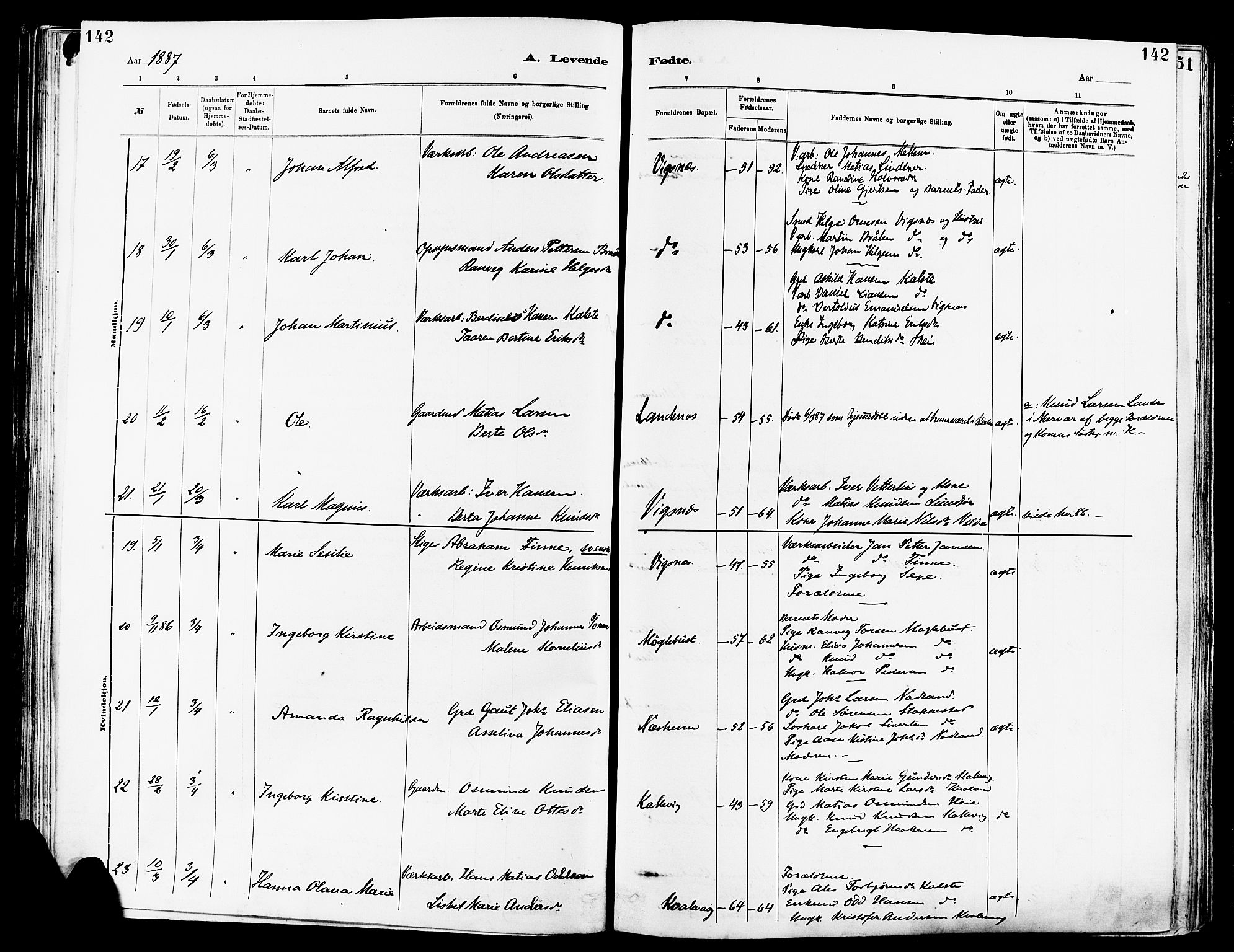 Avaldsnes sokneprestkontor, SAST/A -101851/H/Ha/Haa/L0014: Ministerialbok nr. A 14, 1880-1889, s. 142