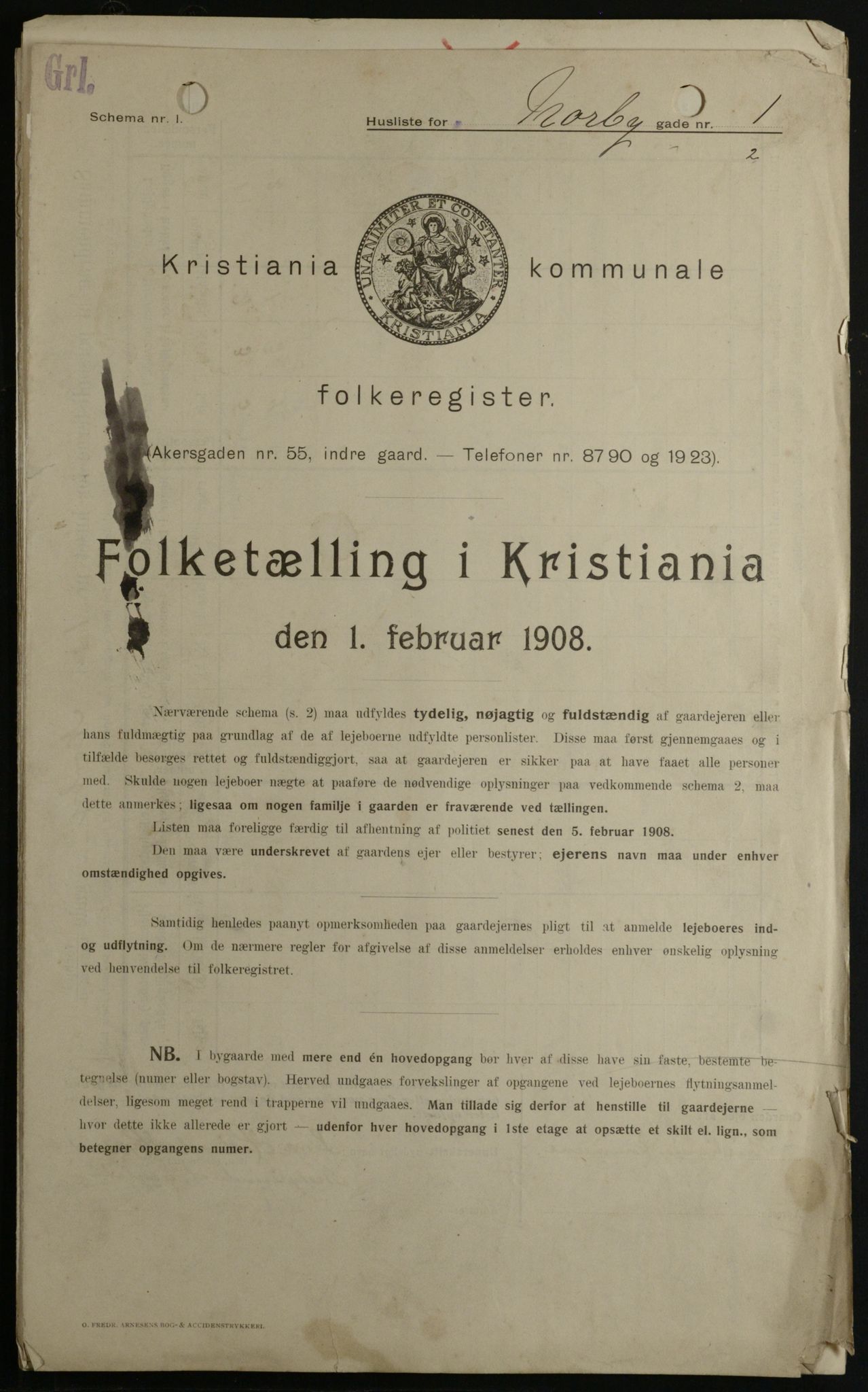 OBA, Kommunal folketelling 1.2.1908 for Kristiania kjøpstad, 1908, s. 64090