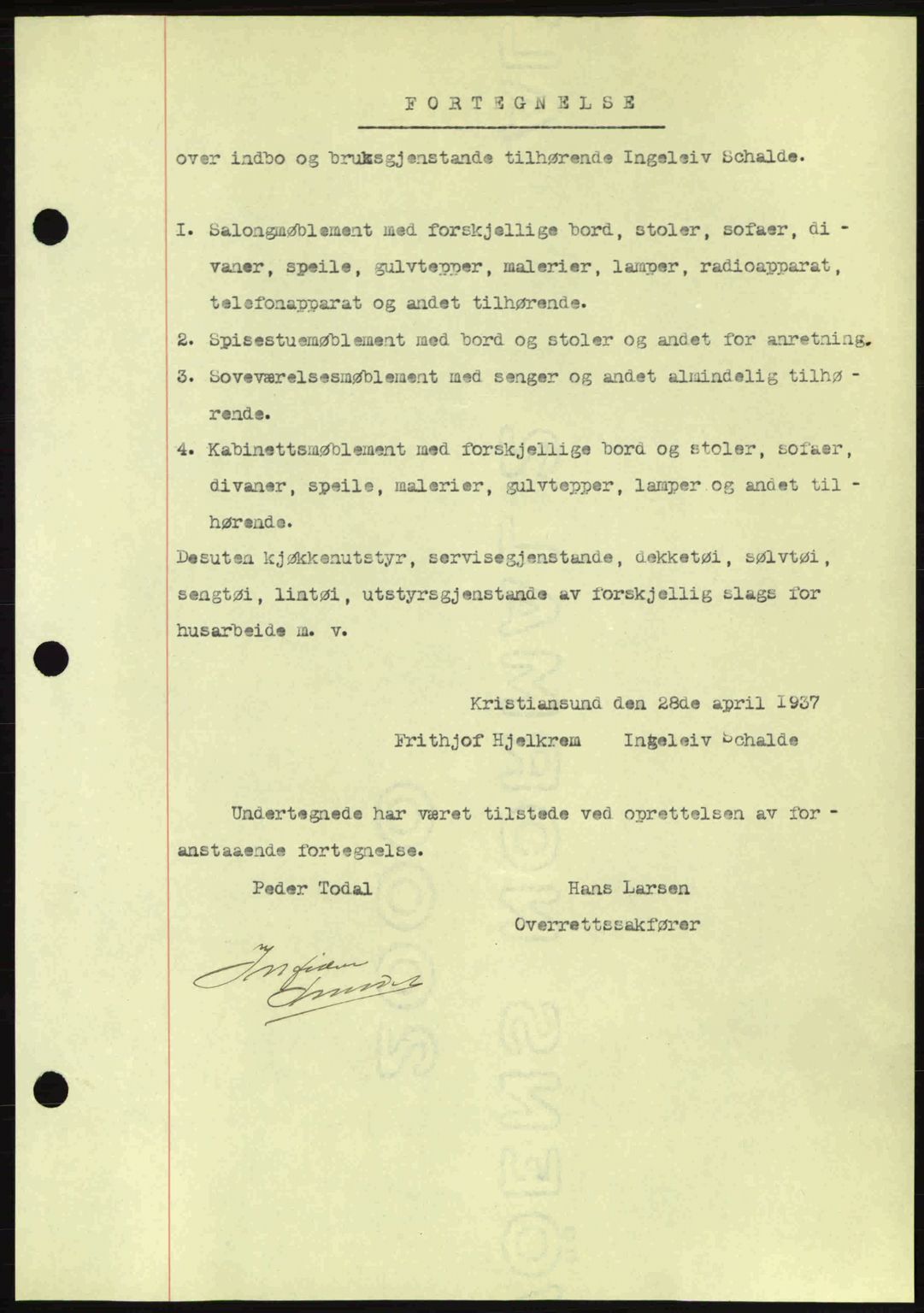 Kristiansund byfogd, AV/SAT-A-4587/A/27: Pantebok nr. 29, 1936-1937, Dagboknr: 229/1937