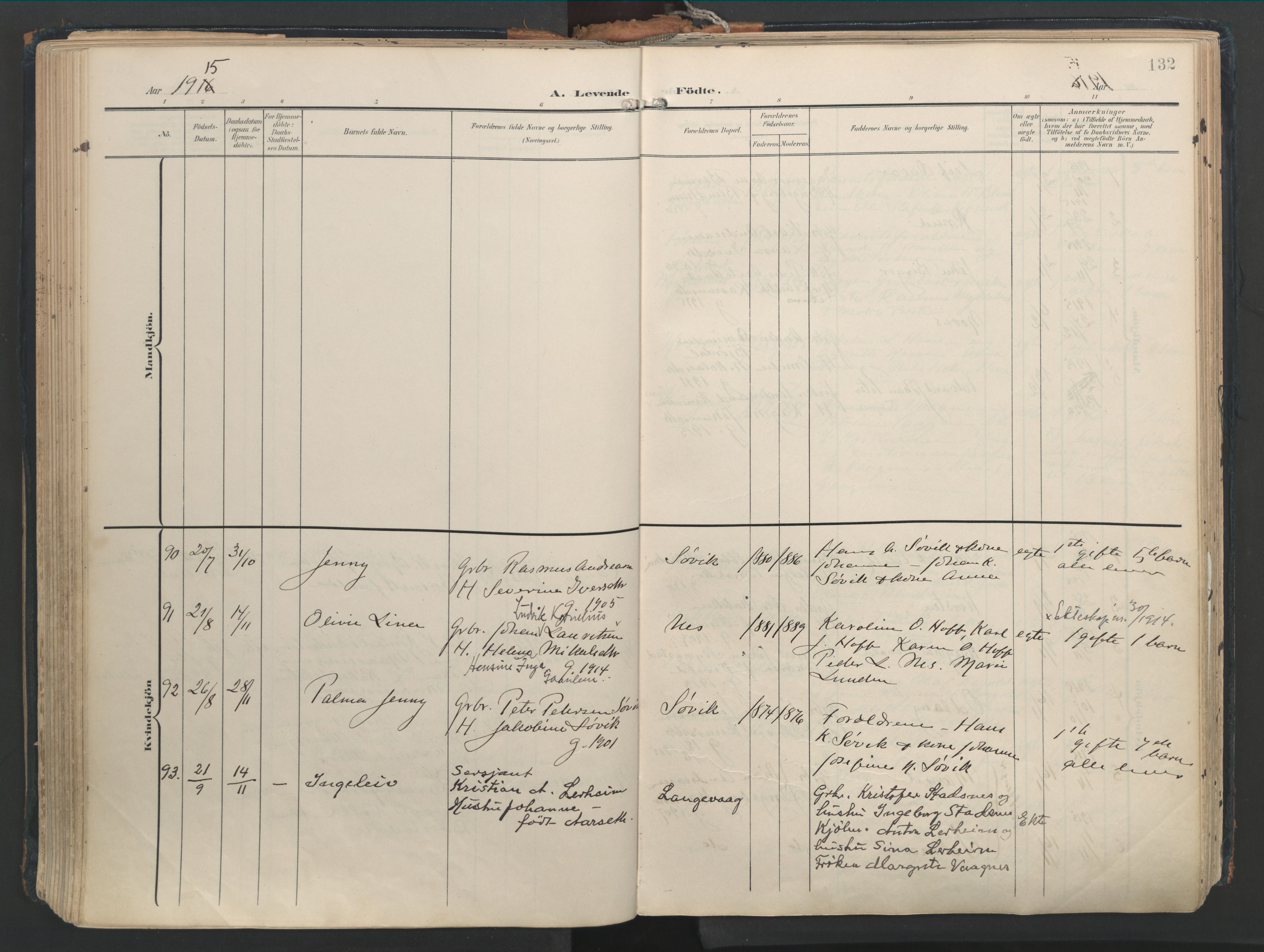 Ministerialprotokoller, klokkerbøker og fødselsregistre - Møre og Romsdal, AV/SAT-A-1454/528/L0411: Ministerialbok nr. 528A20, 1907-1920, s. 132