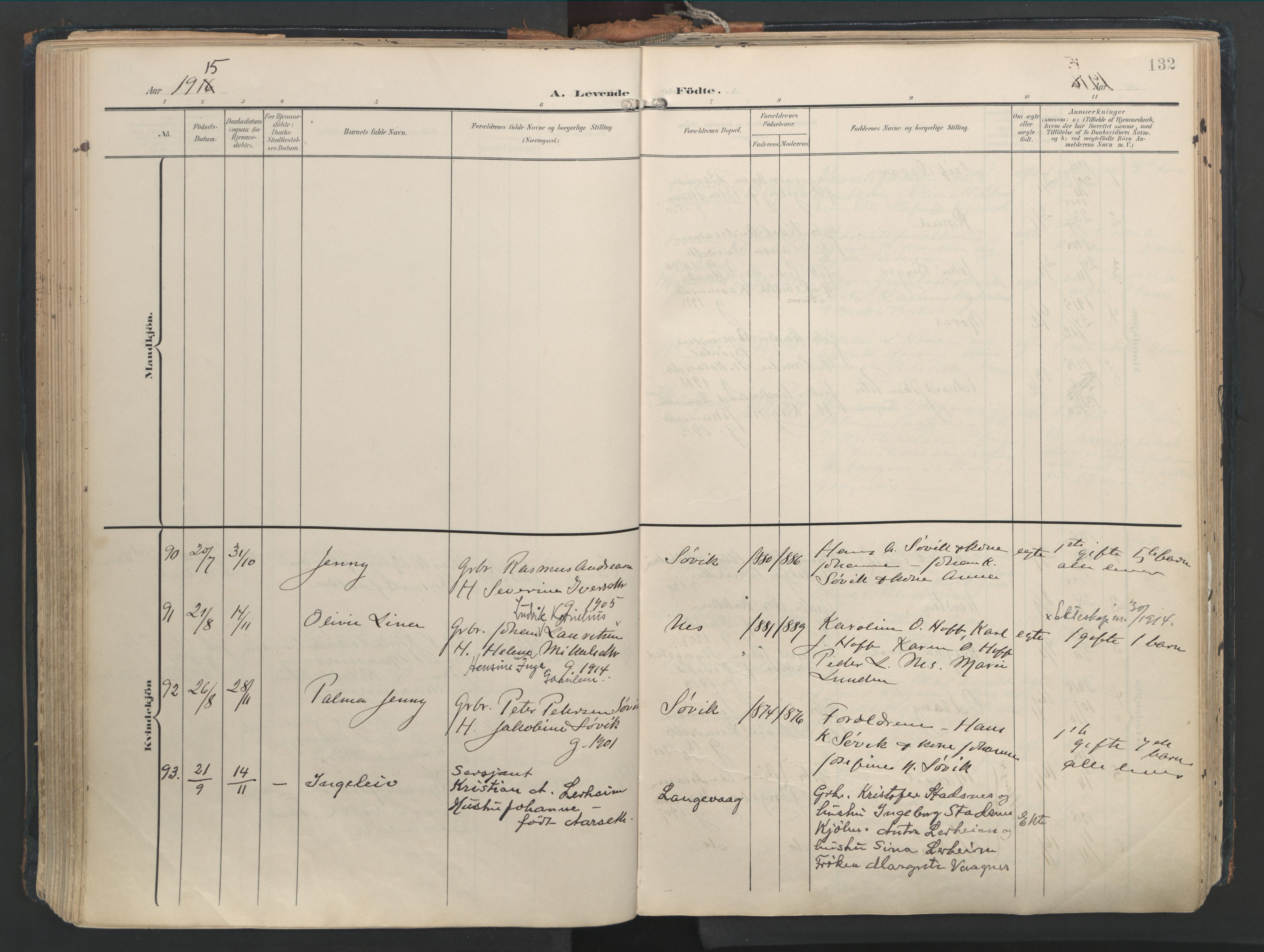 Ministerialprotokoller, klokkerbøker og fødselsregistre - Møre og Romsdal, SAT/A-1454/528/L0411: Ministerialbok nr. 528A20, 1907-1920, s. 132