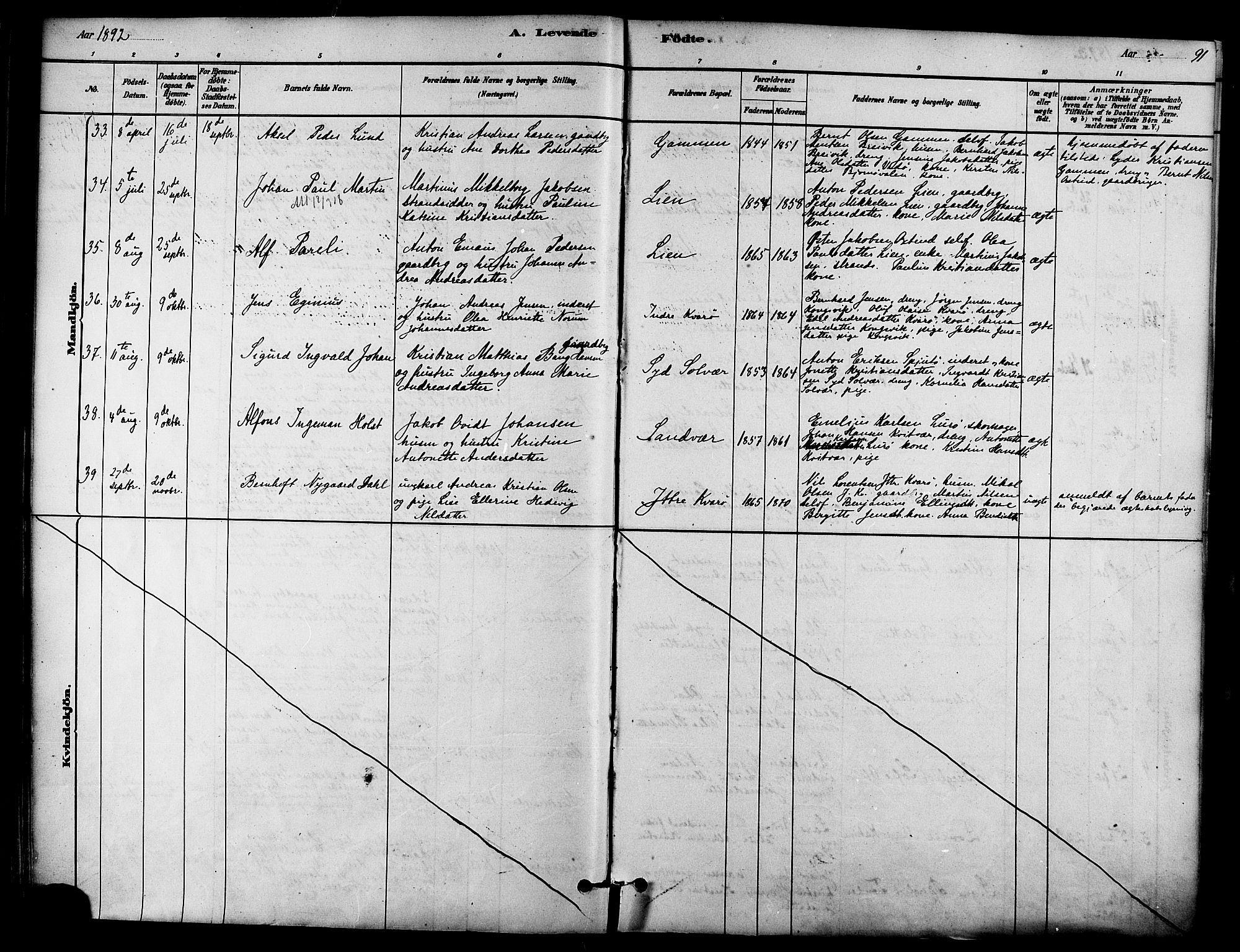 Ministerialprotokoller, klokkerbøker og fødselsregistre - Nordland, AV/SAT-A-1459/839/L0568: Ministerialbok nr. 839A05, 1880-1902, s. 91