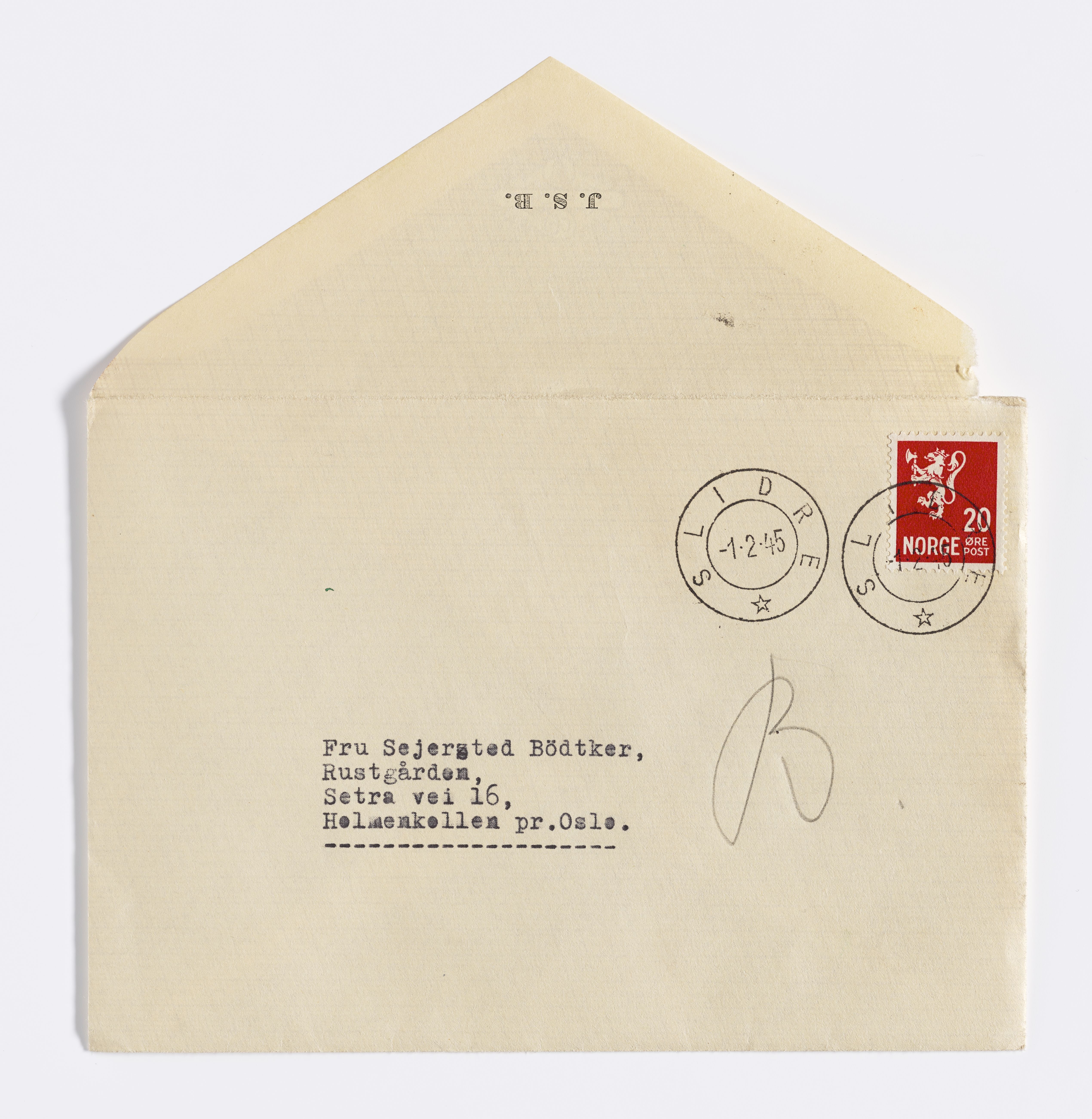 Johannes Sejersted Bødtker, AFM/GRI-1001/D/Db/Dba/L0001/0007: Utgående brev / Brev, 1945