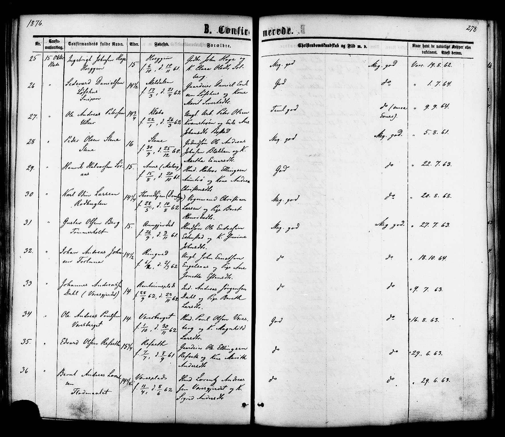 Ministerialprotokoller, klokkerbøker og fødselsregistre - Sør-Trøndelag, SAT/A-1456/606/L0293: Ministerialbok nr. 606A08, 1866-1877, s. 278