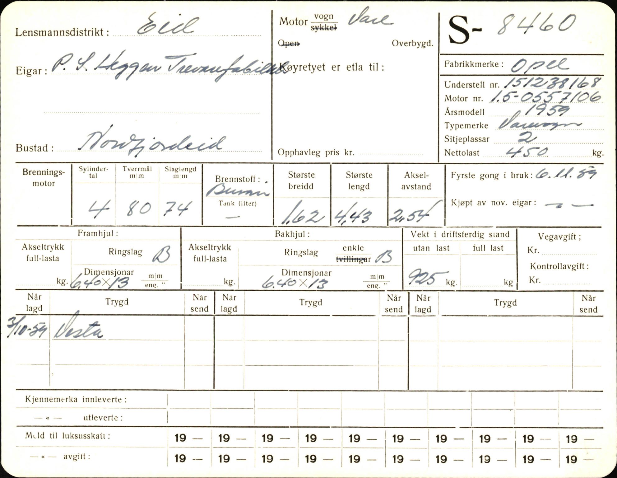 Statens vegvesen, Sogn og Fjordane vegkontor, AV/SAB-A-5301/4/F/L0006: Registerkort utmeldte Fjordane S8300-9500, 1930-1961, s. 234