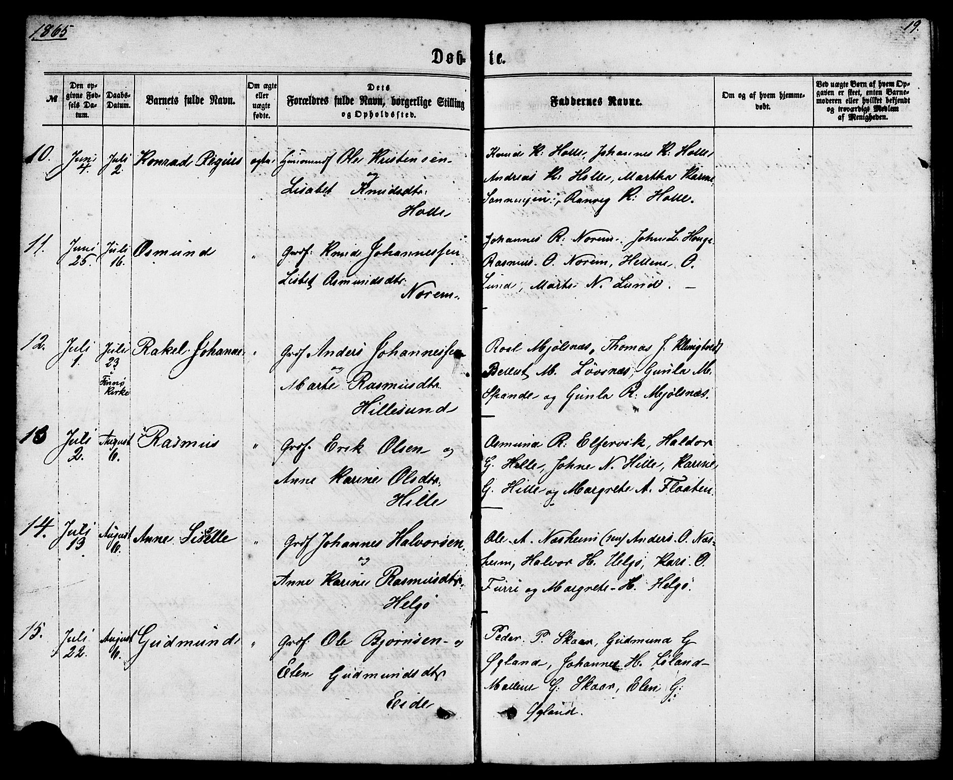 Nedstrand sokneprestkontor, AV/SAST-A-101841/01/IV: Ministerialbok nr. A 10, 1861-1887, s. 19