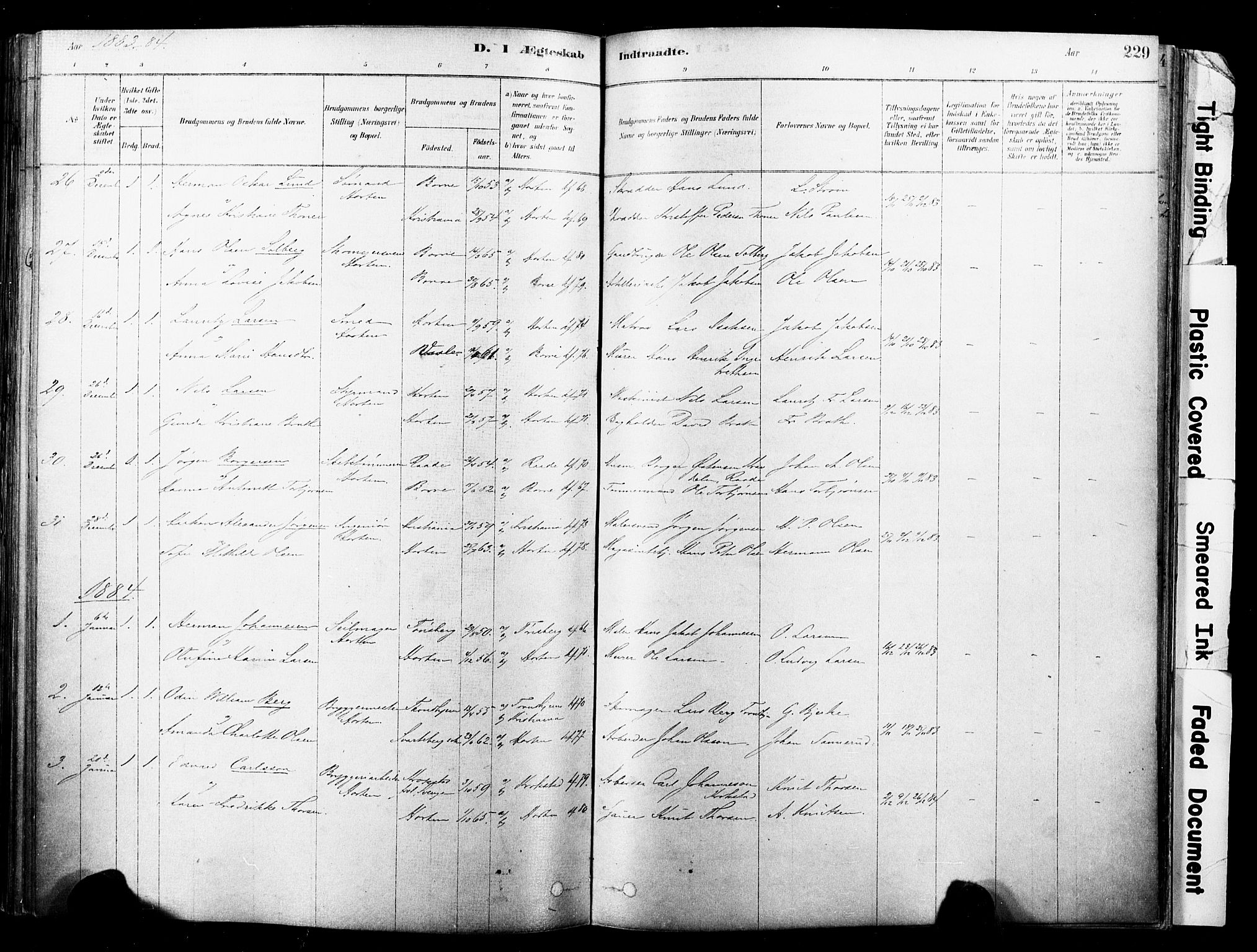 Horten kirkebøker, AV/SAKO-A-348/F/Fa/L0003: Ministerialbok nr. 3, 1878-1887, s. 229