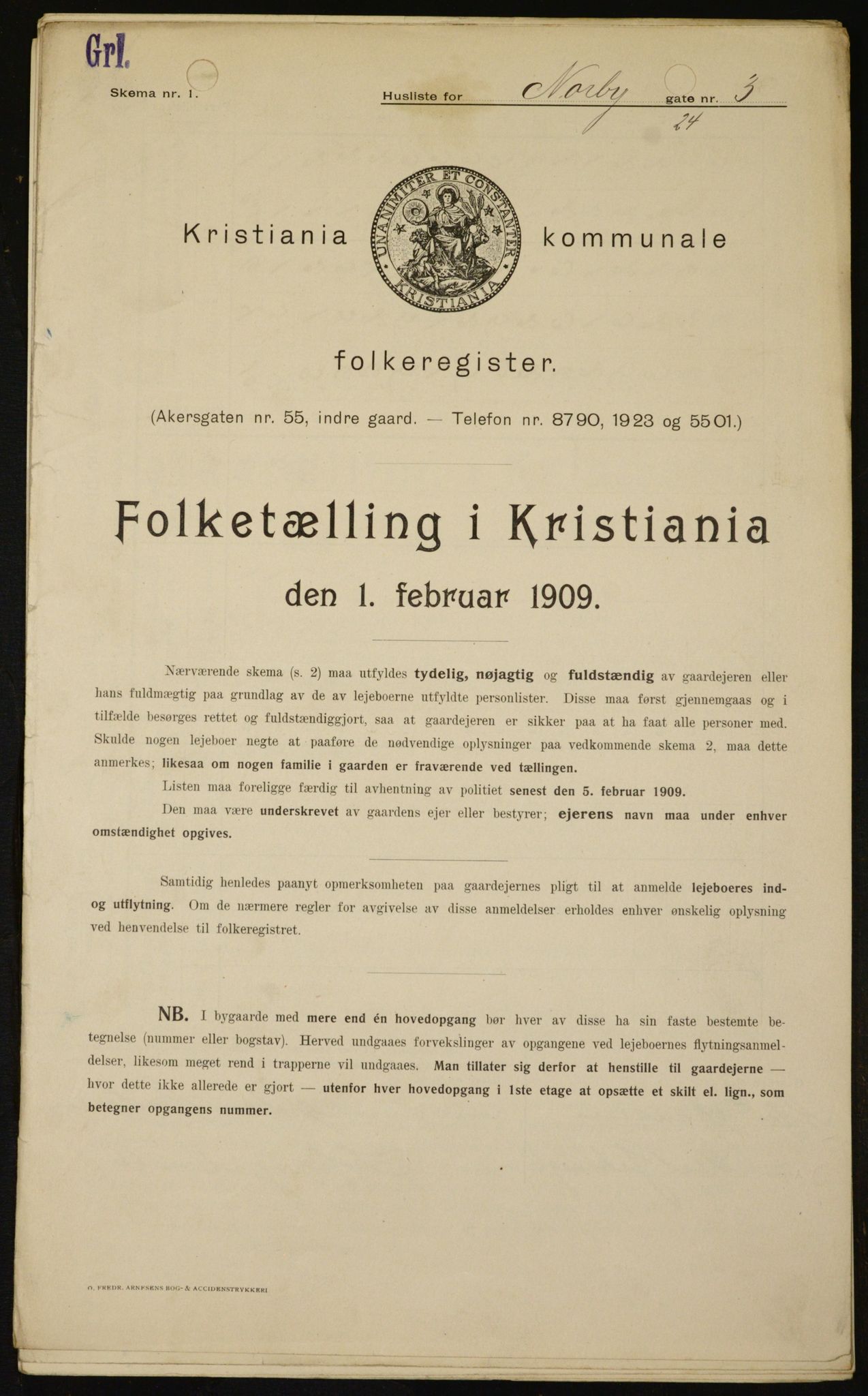 OBA, Kommunal folketelling 1.2.1909 for Kristiania kjøpstad, 1909, s. 64660