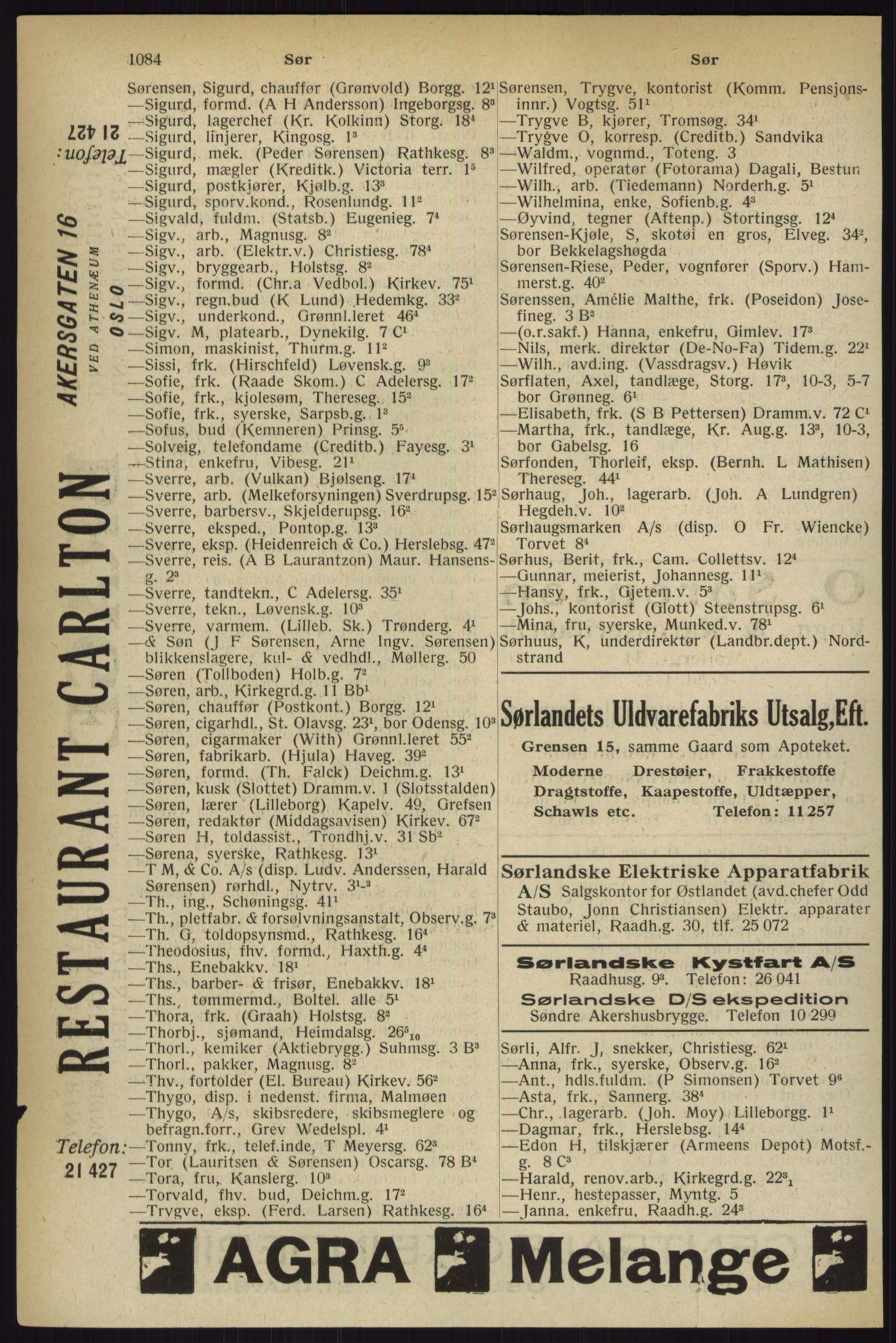 Kristiania/Oslo adressebok, PUBL/-, 1927, s. 1084