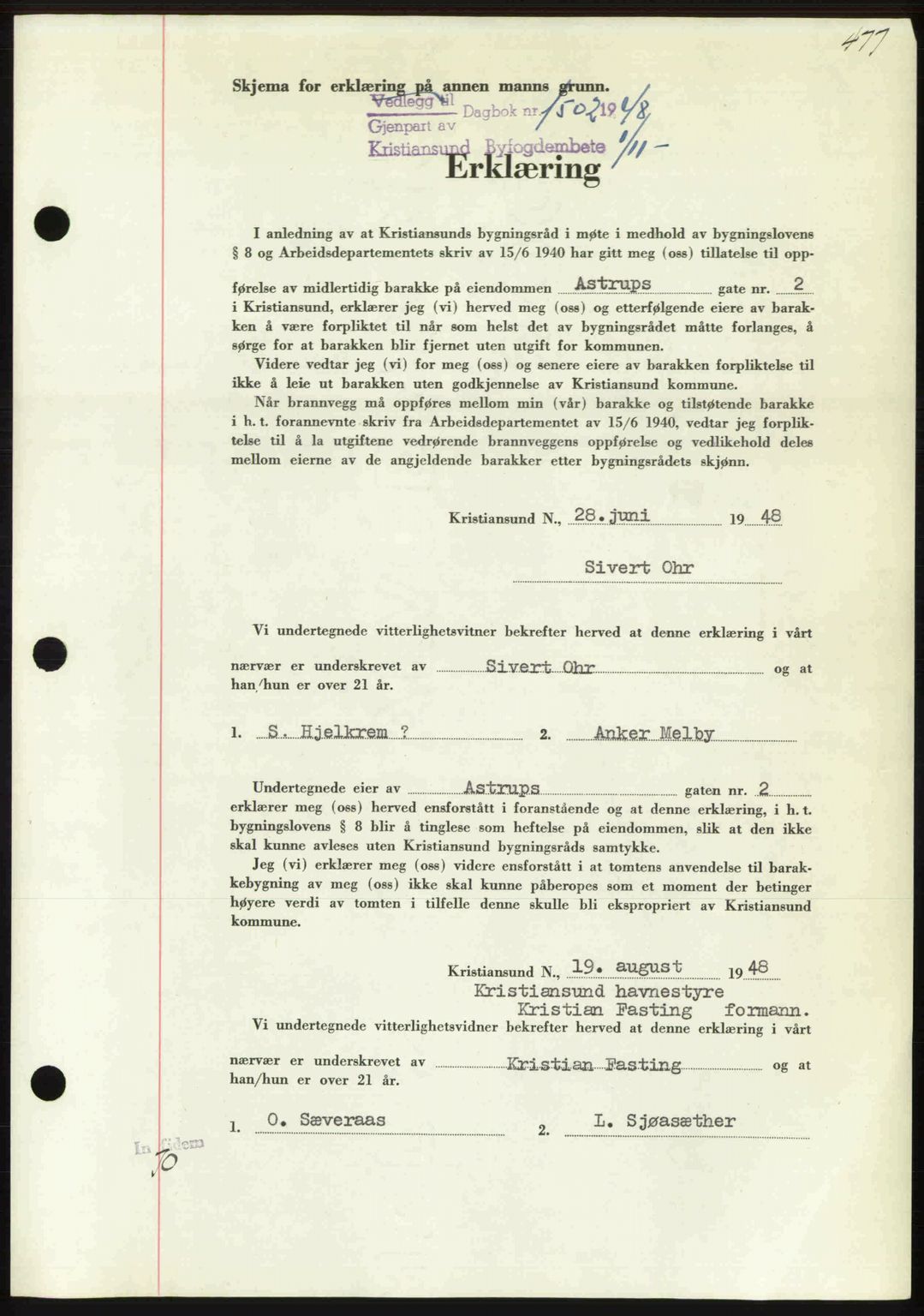 Kristiansund byfogd, AV/SAT-A-4587/A/27: Pantebok nr. 44, 1947-1948, Dagboknr: 1502/1948