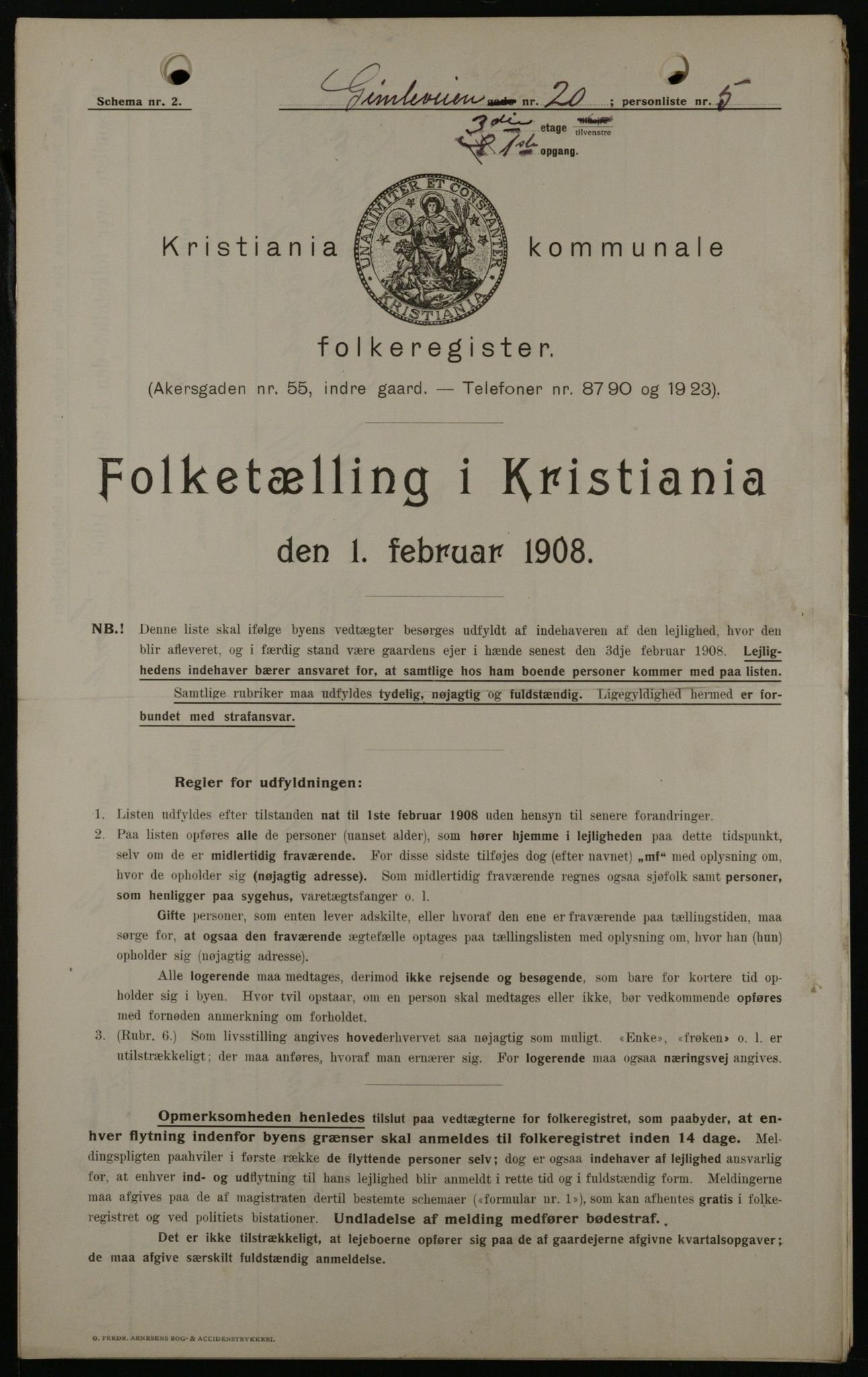 OBA, Kommunal folketelling 1.2.1908 for Kristiania kjøpstad, 1908, s. 26293