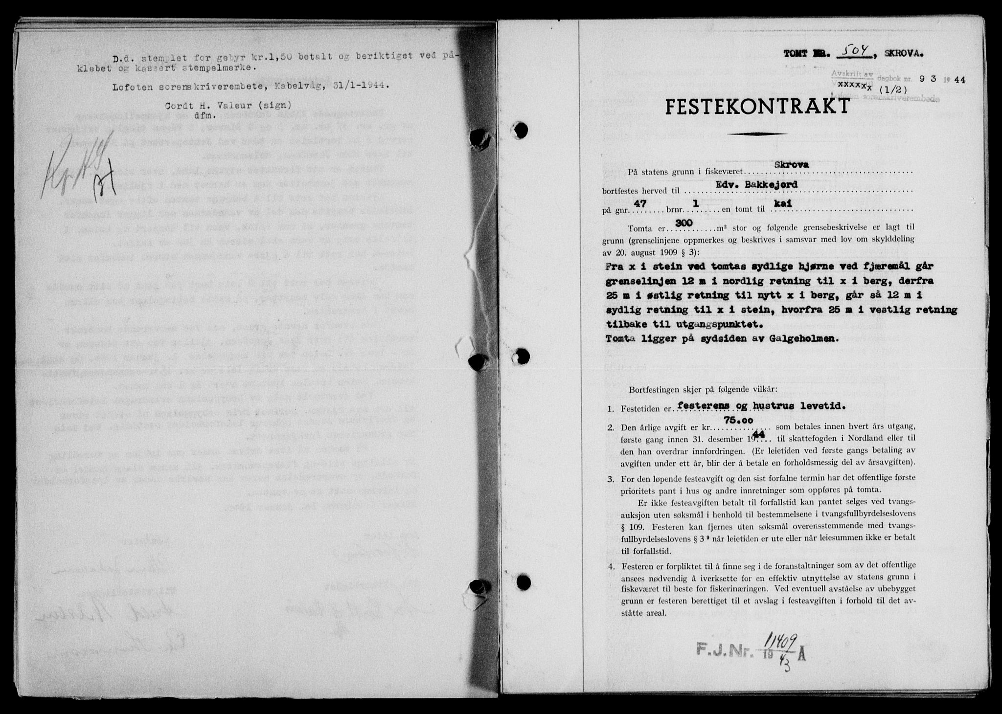 Lofoten sorenskriveri, SAT/A-0017/1/2/2C/L0012a: Pantebok nr. 12a, 1943-1944, Dagboknr: 93/1944