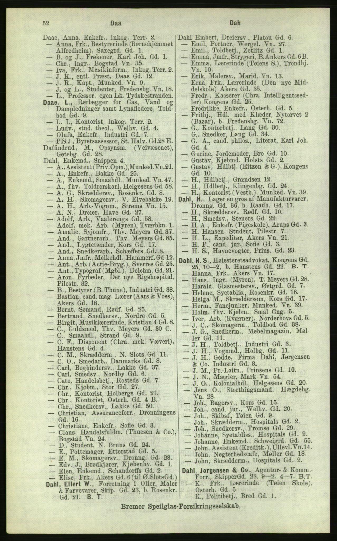 Kristiania/Oslo adressebok, PUBL/-, 1884, s. 52