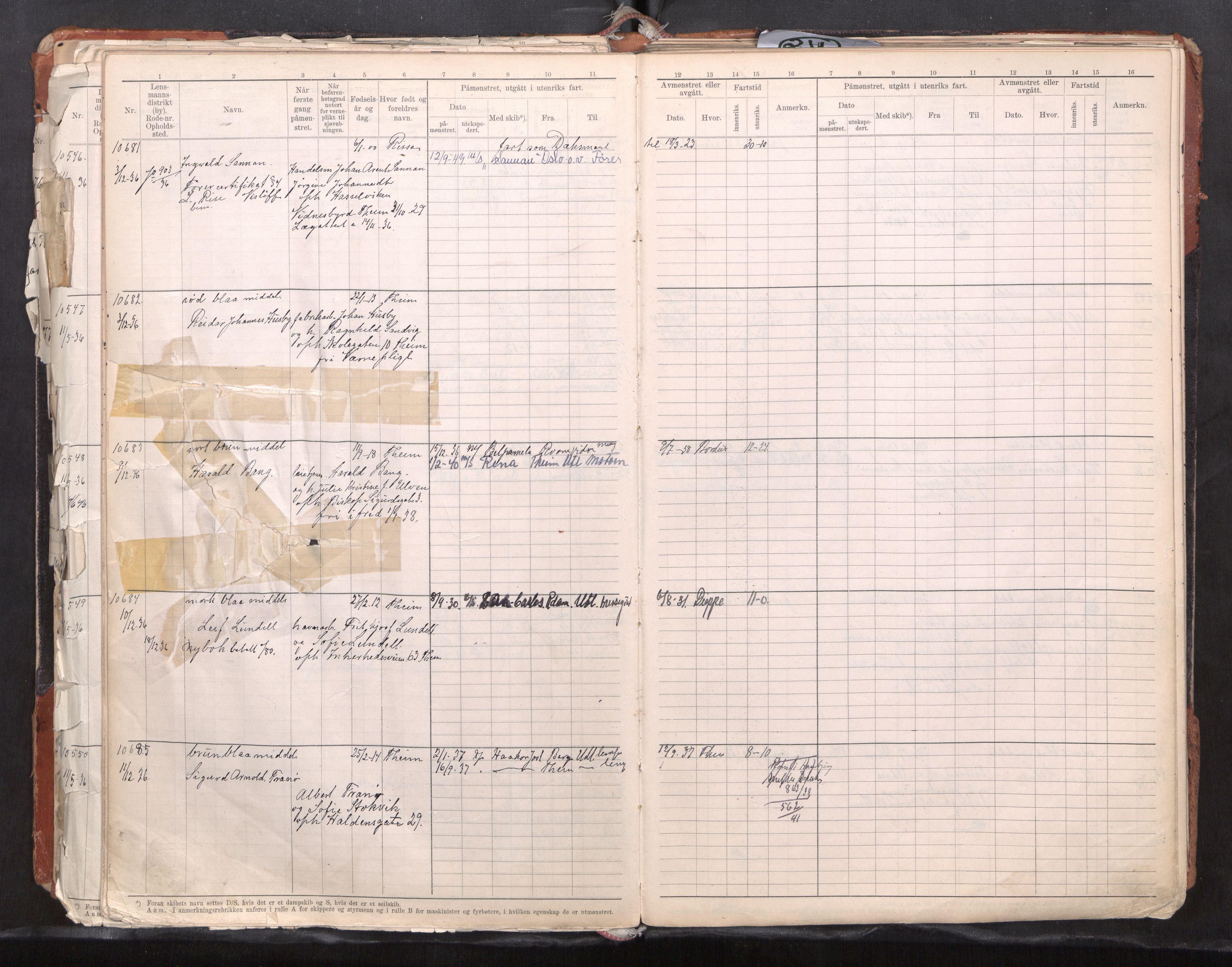 Trondheim sjømannskontor, AV/SAT-A-4709/2/1/1c/L0024: Sjøfartshovedrulle, 1932-1945