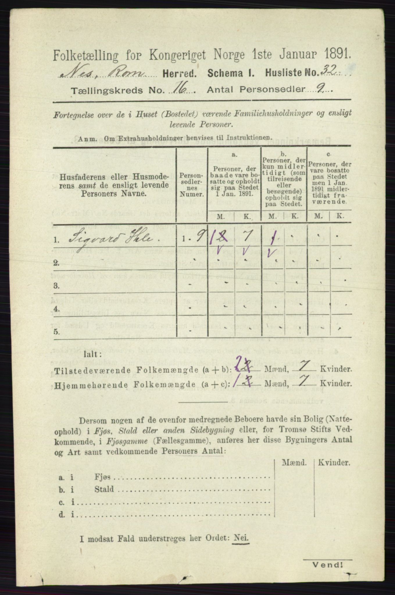 RA, Folketelling 1891 for 0236 Nes herred, 1891, s. 9530