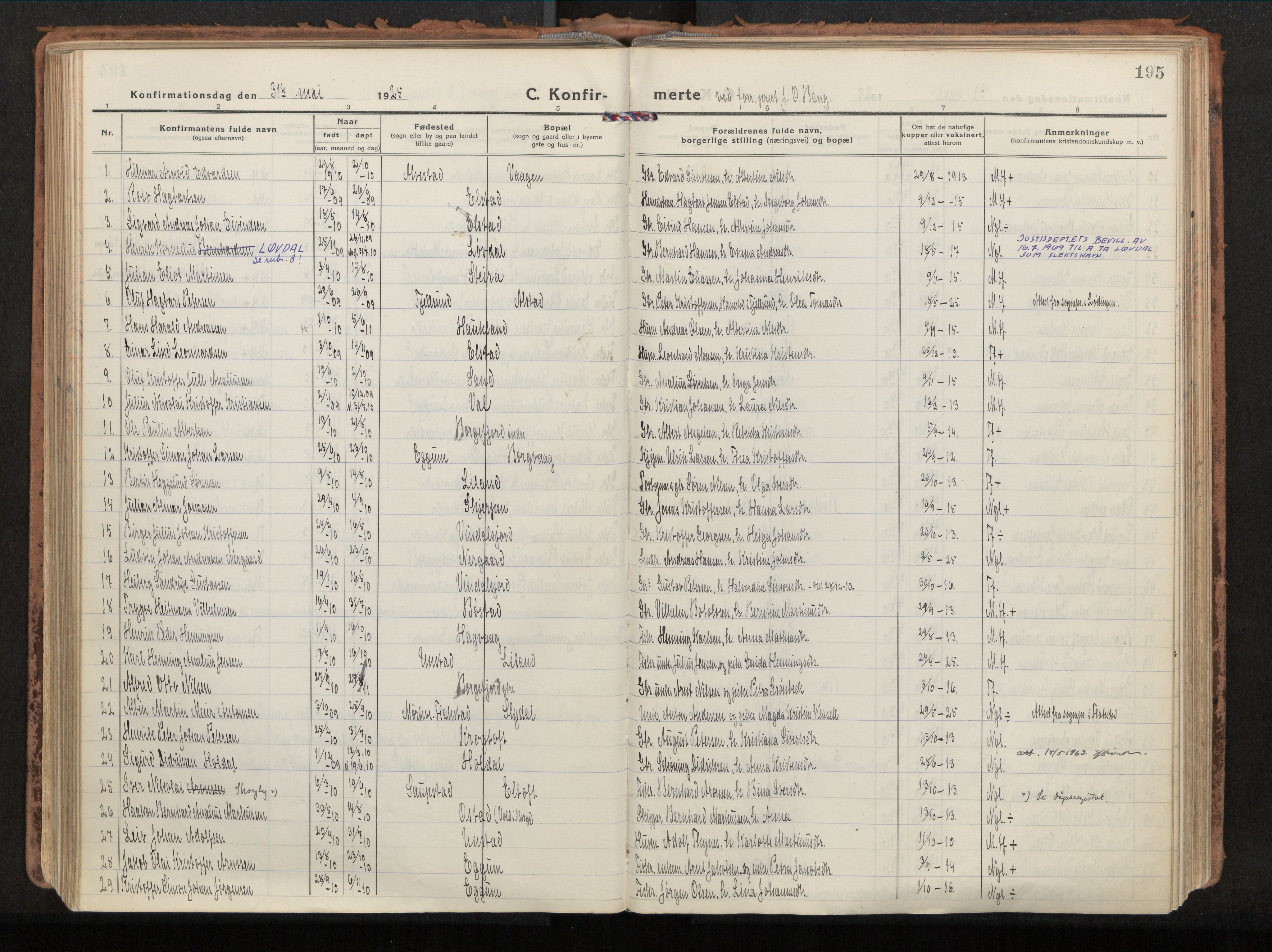 Ministerialprotokoller, klokkerbøker og fødselsregistre - Nordland, AV/SAT-A-1459/880/L1136: Ministerialbok nr. 880A10, 1919-1927, s. 195