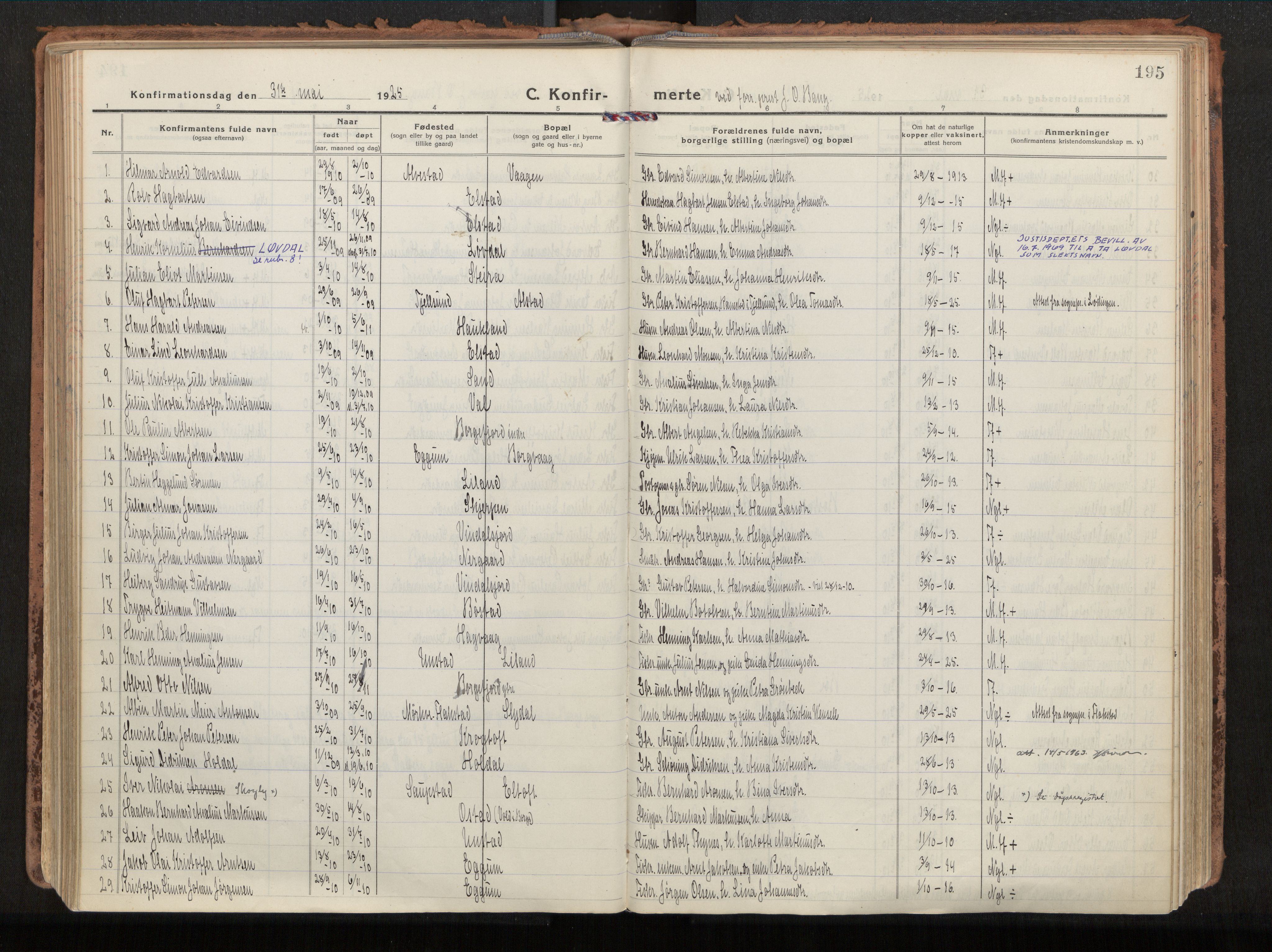 Ministerialprotokoller, klokkerbøker og fødselsregistre - Nordland, SAT/A-1459/880/L1136: Ministerialbok nr. 880A10, 1919-1927, s. 195