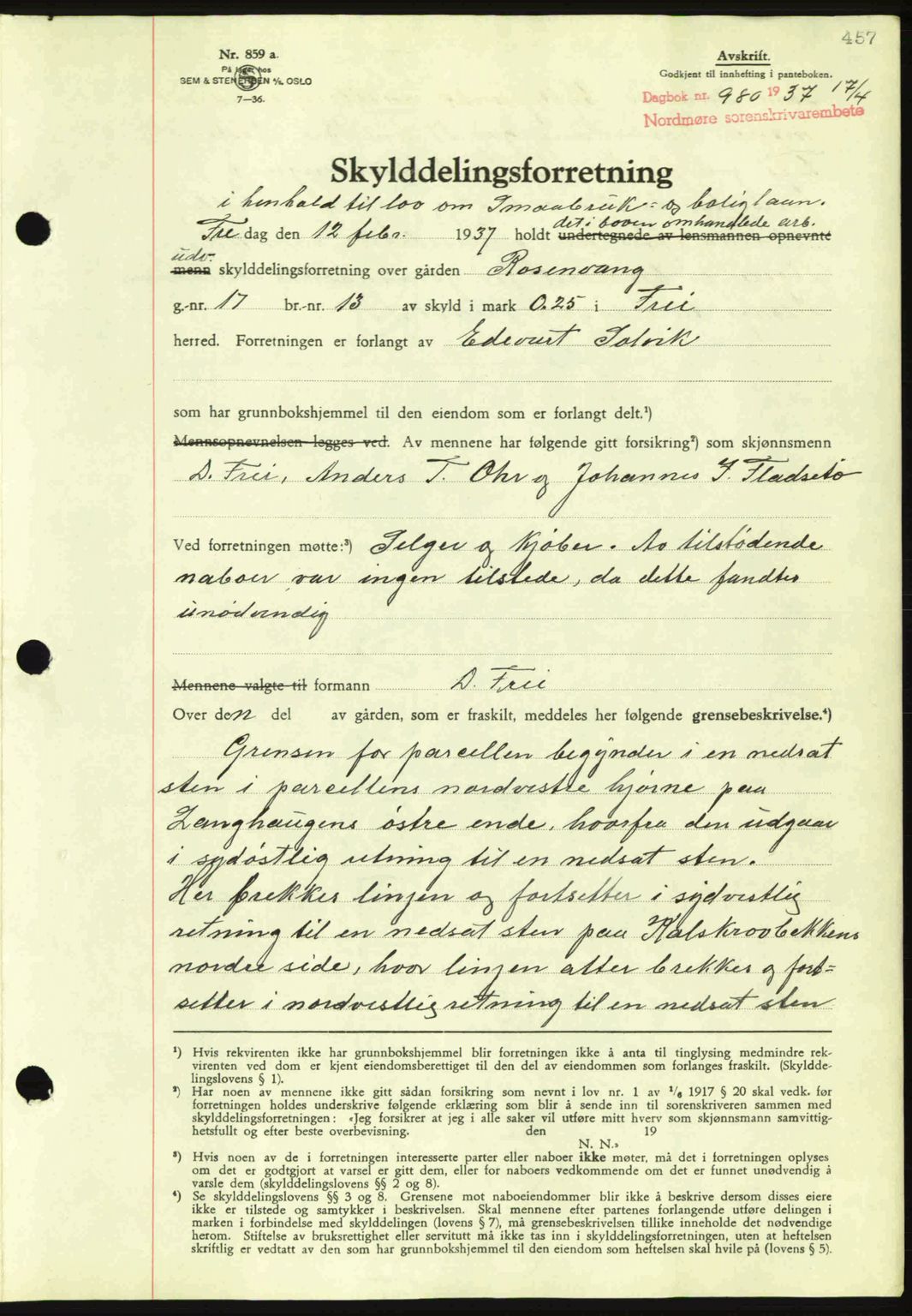 Nordmøre sorenskriveri, SAT/A-4132/1/2/2Ca: Pantebok nr. A81, 1937-1937, Dagboknr: 980/1937