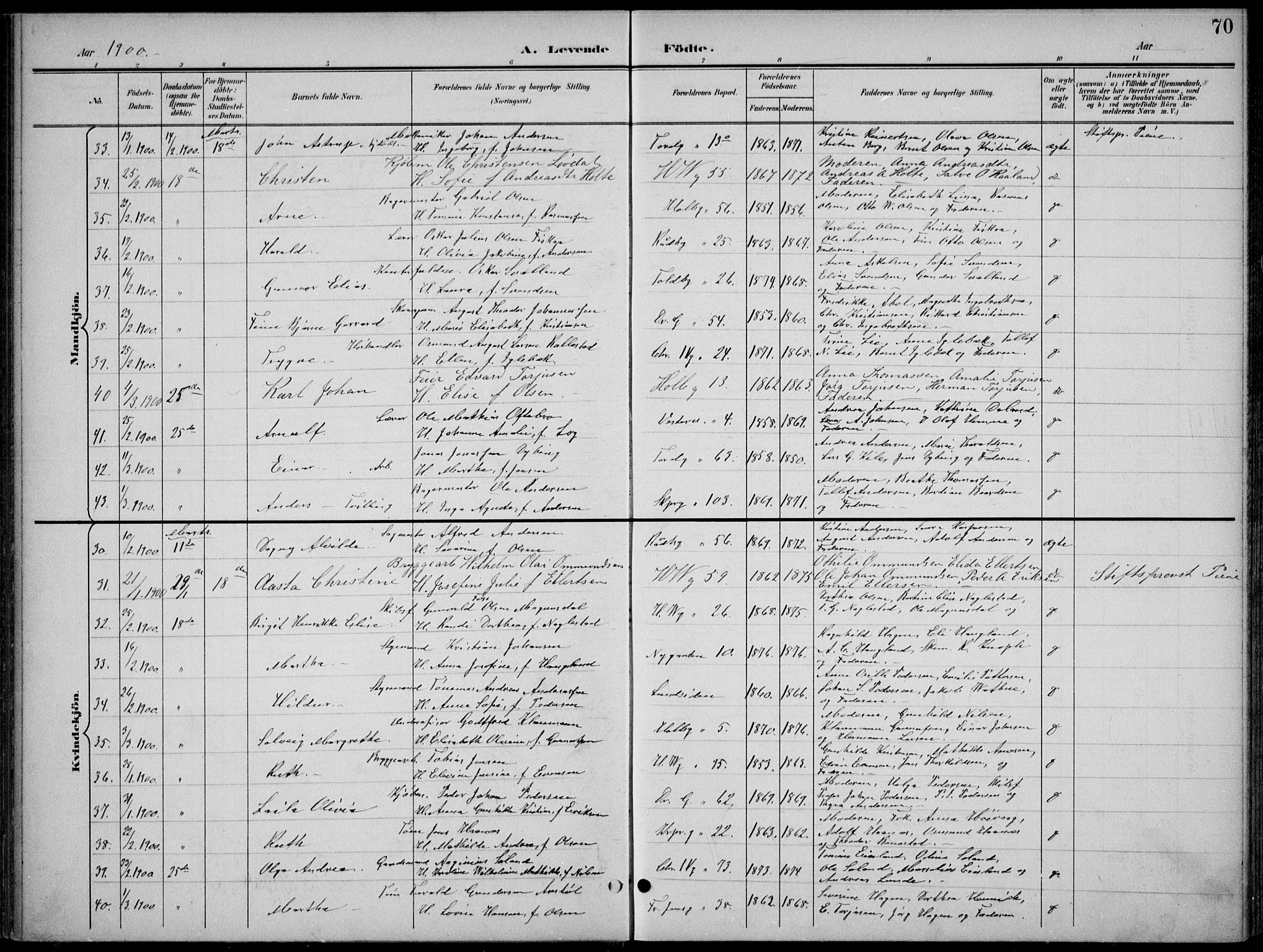 Kristiansand domprosti, AV/SAK-1112-0006/F/Fb/L0018: Klokkerbok nr. B 18, 1896-1905, s. 70