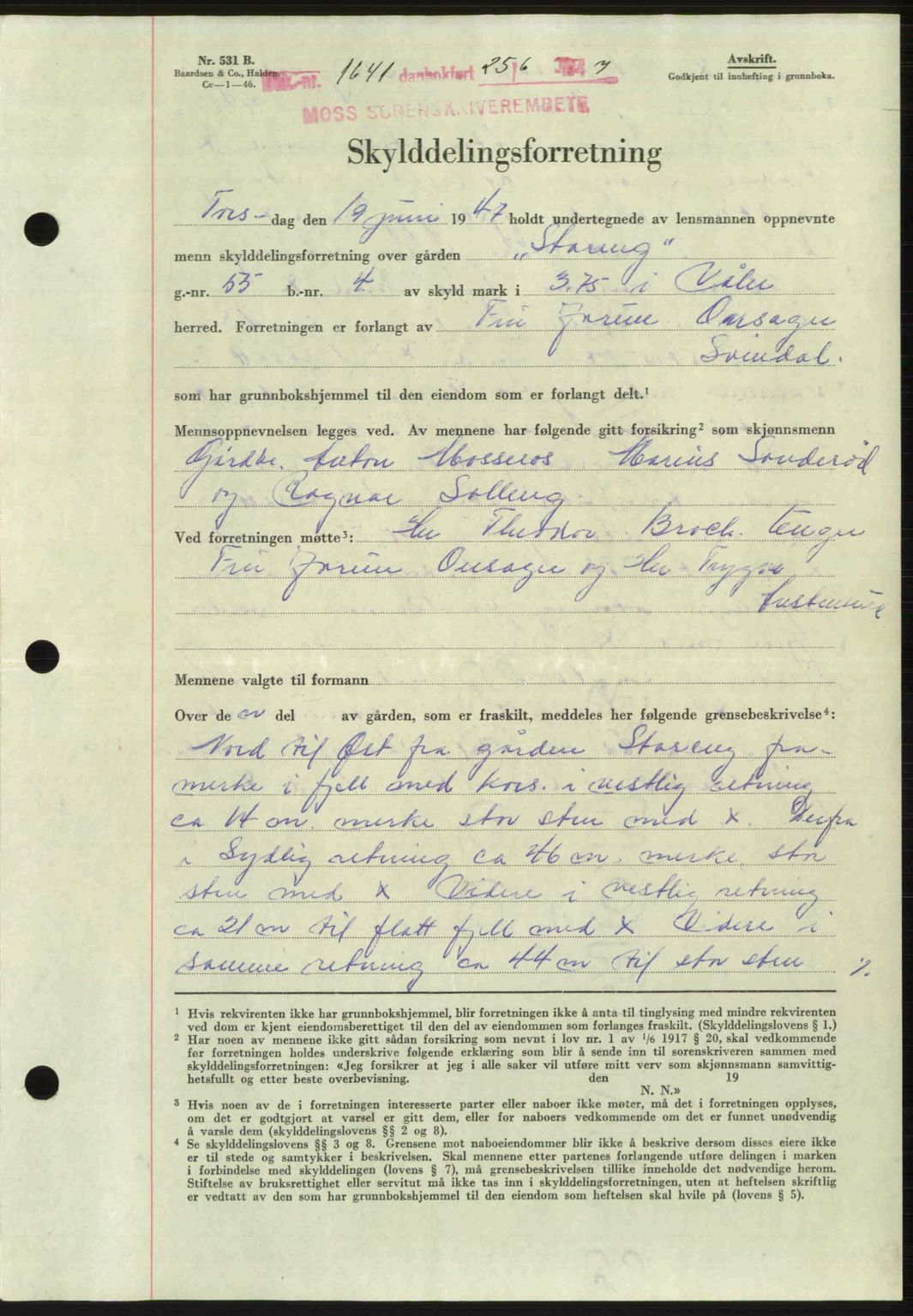 Moss sorenskriveri, SAO/A-10168: Pantebok nr. A17, 1947-1947, Dagboknr: 1641/1947