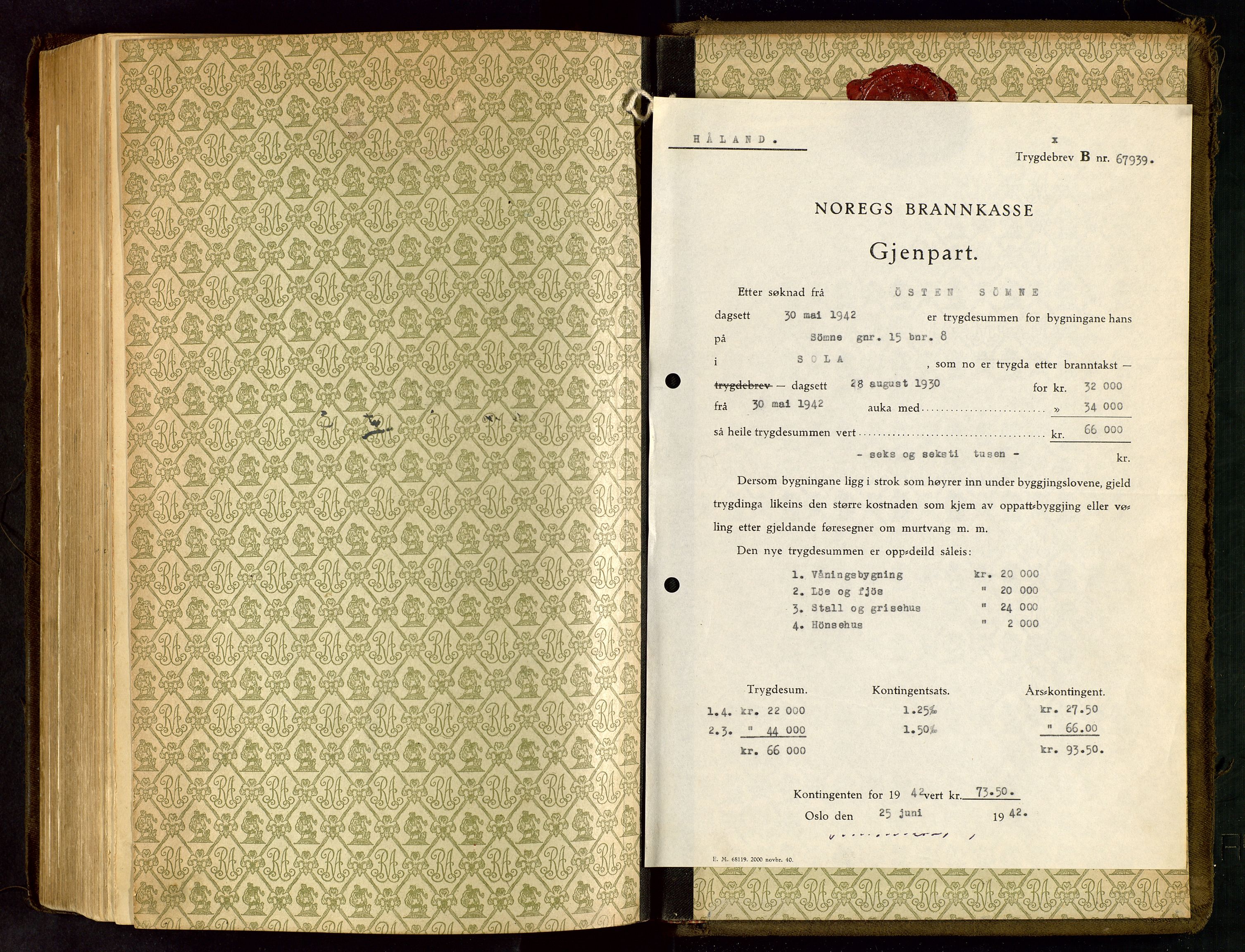 Håland lensmannskontor, SAST/A-100100/Go/L0005: "Brandtakstprotokoll"  Register i boken., 1929-1948