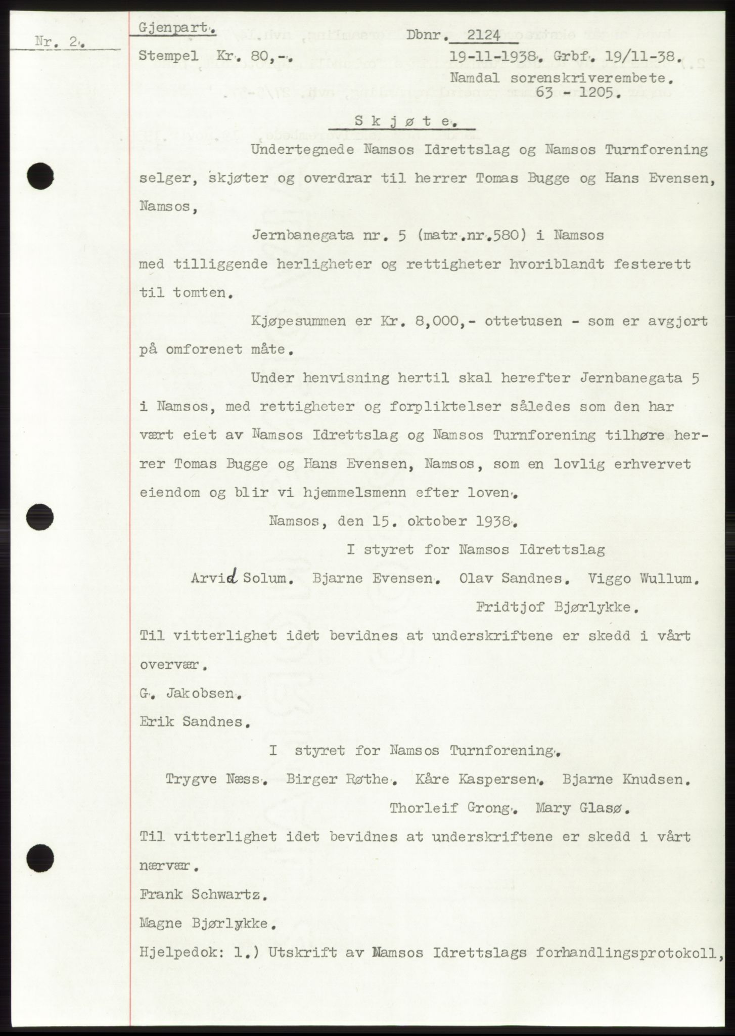 Namdal sorenskriveri, SAT/A-4133/1/2/2C: Pantebok nr. -, 1937-1939, Tingl.dato: 19.11.1938