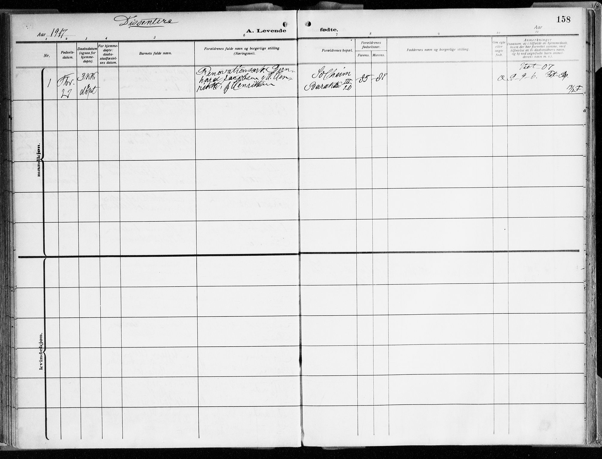 Årstad Sokneprestembete, AV/SAB-A-79301/H/Haa/L0003: Ministerialbok nr. A 3, 1914-1919, s. 158