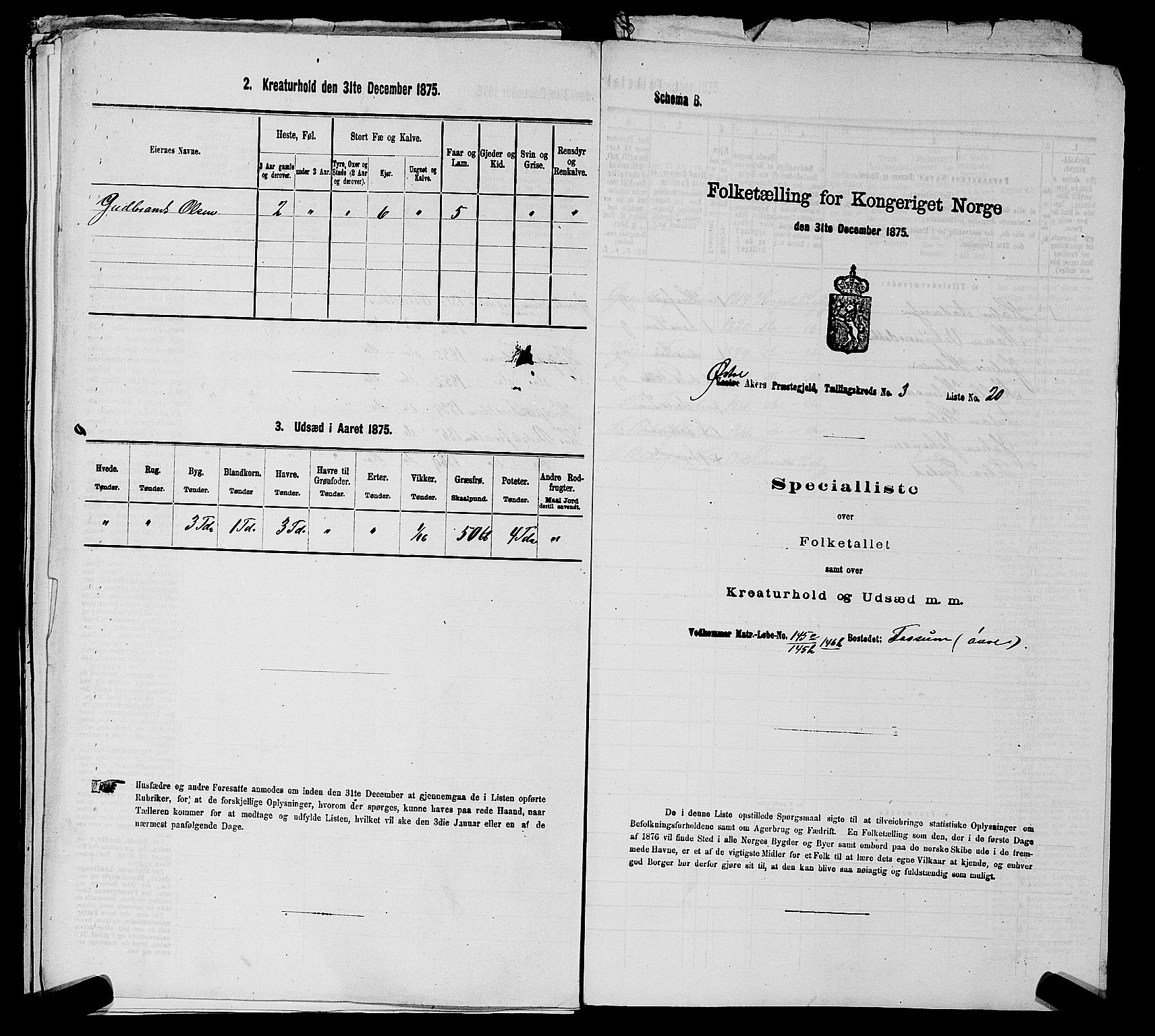 RA, Folketelling 1875 for 0218bP Østre Aker prestegjeld, 1875, s. 1078