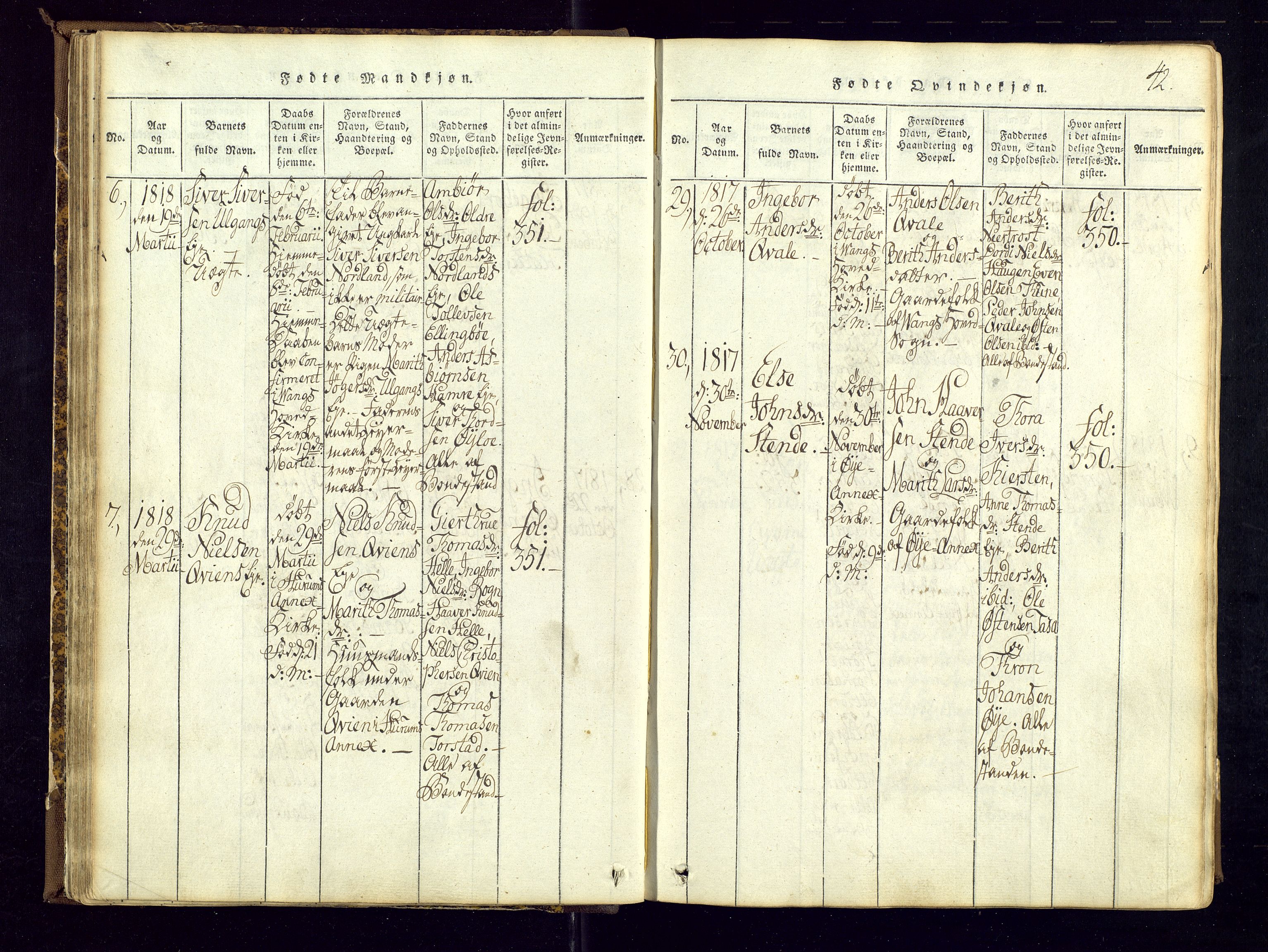 Vang prestekontor, Valdres, AV/SAH-PREST-140/H/Ha/L0004: Ministerialbok nr. 4, 1814-1831, s. 42