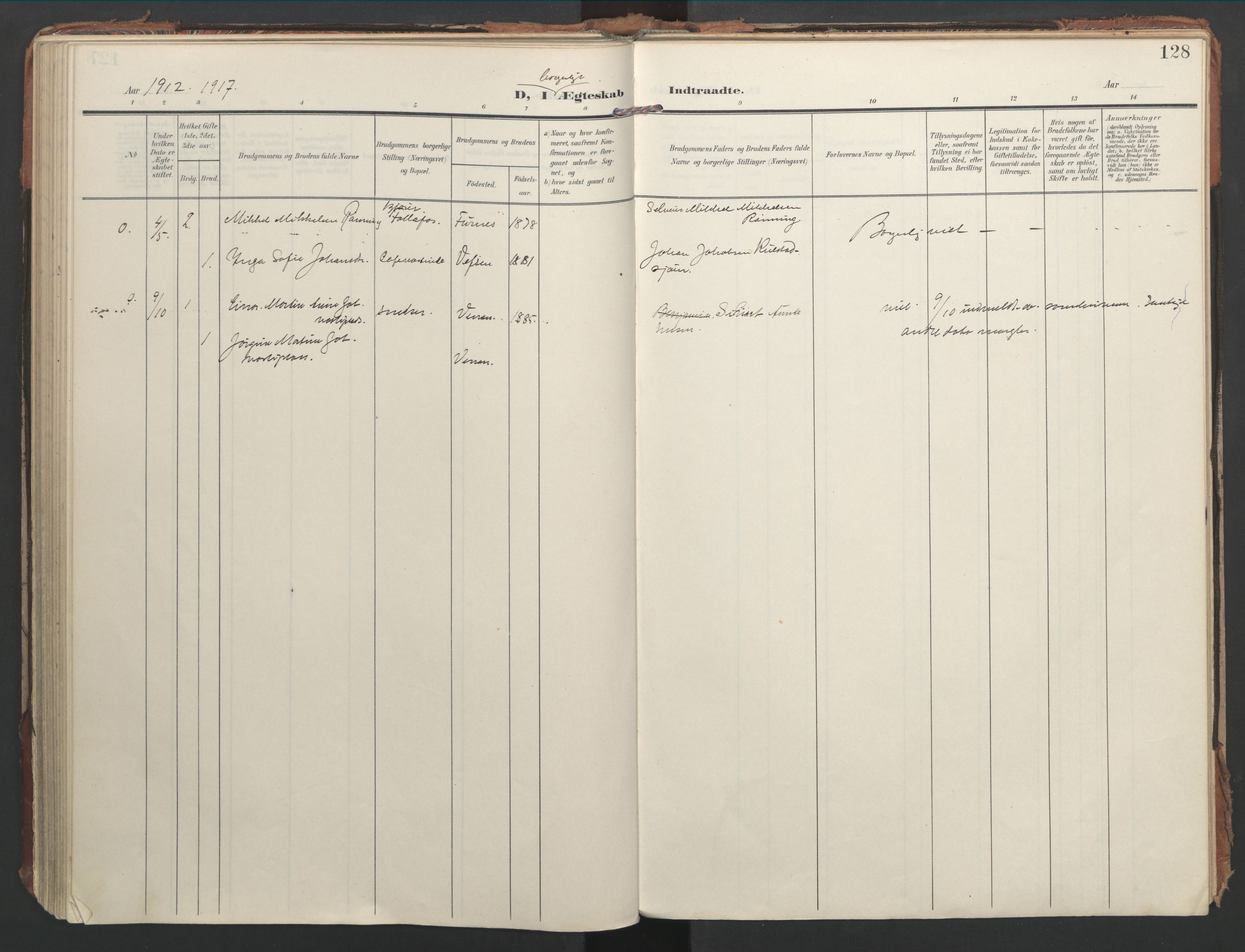 Ministerialprotokoller, klokkerbøker og fødselsregistre - Nord-Trøndelag, SAT/A-1458/744/L0421: Ministerialbok nr. 744A05, 1905-1930, s. 128