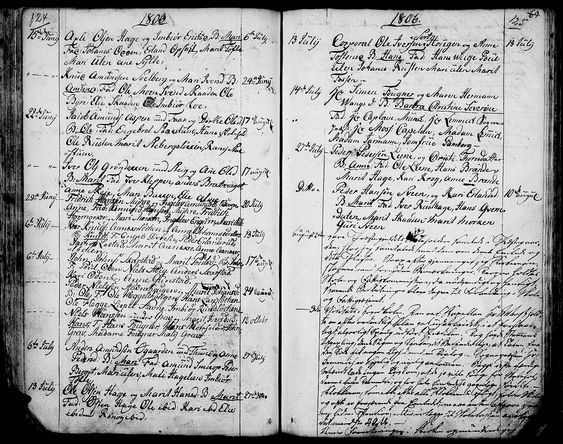 Fron prestekontor, AV/SAH-PREST-078/H/Ha/Haa/L0001: Ministerialbok nr. 1, 1799-1816, s. 124-125