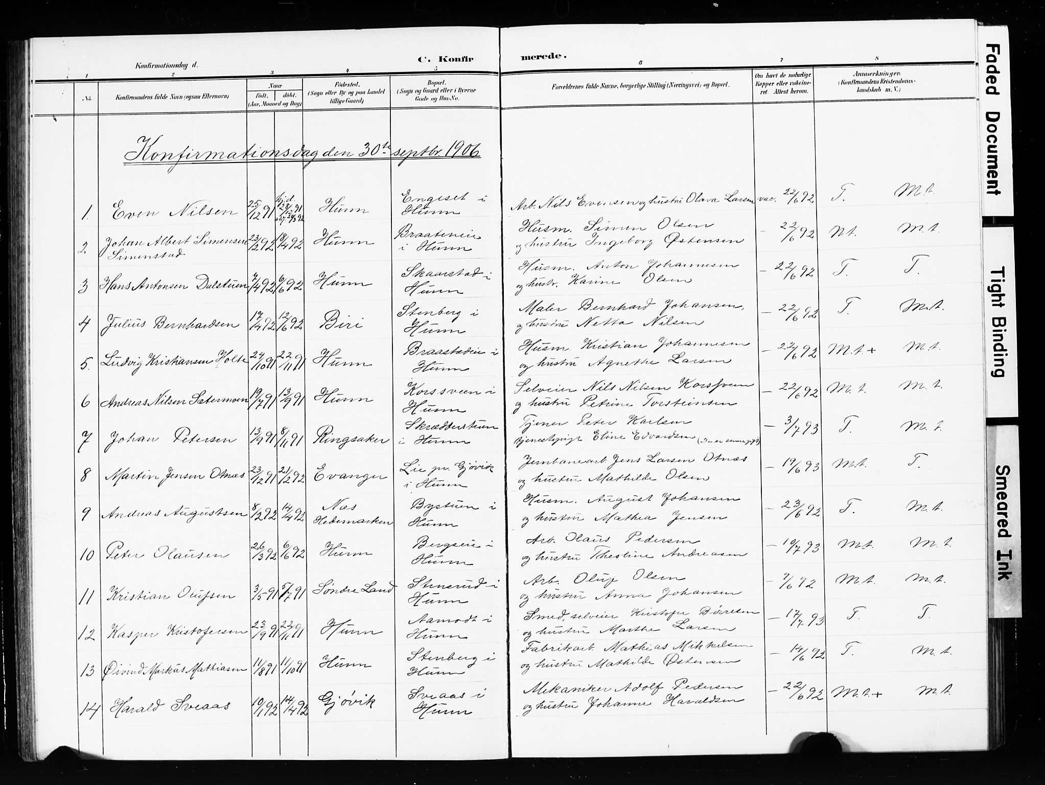 Vardal prestekontor, AV/SAH-PREST-100/H/Ha/Hab/L0013: Klokkerbok nr. 13, 1904-1915